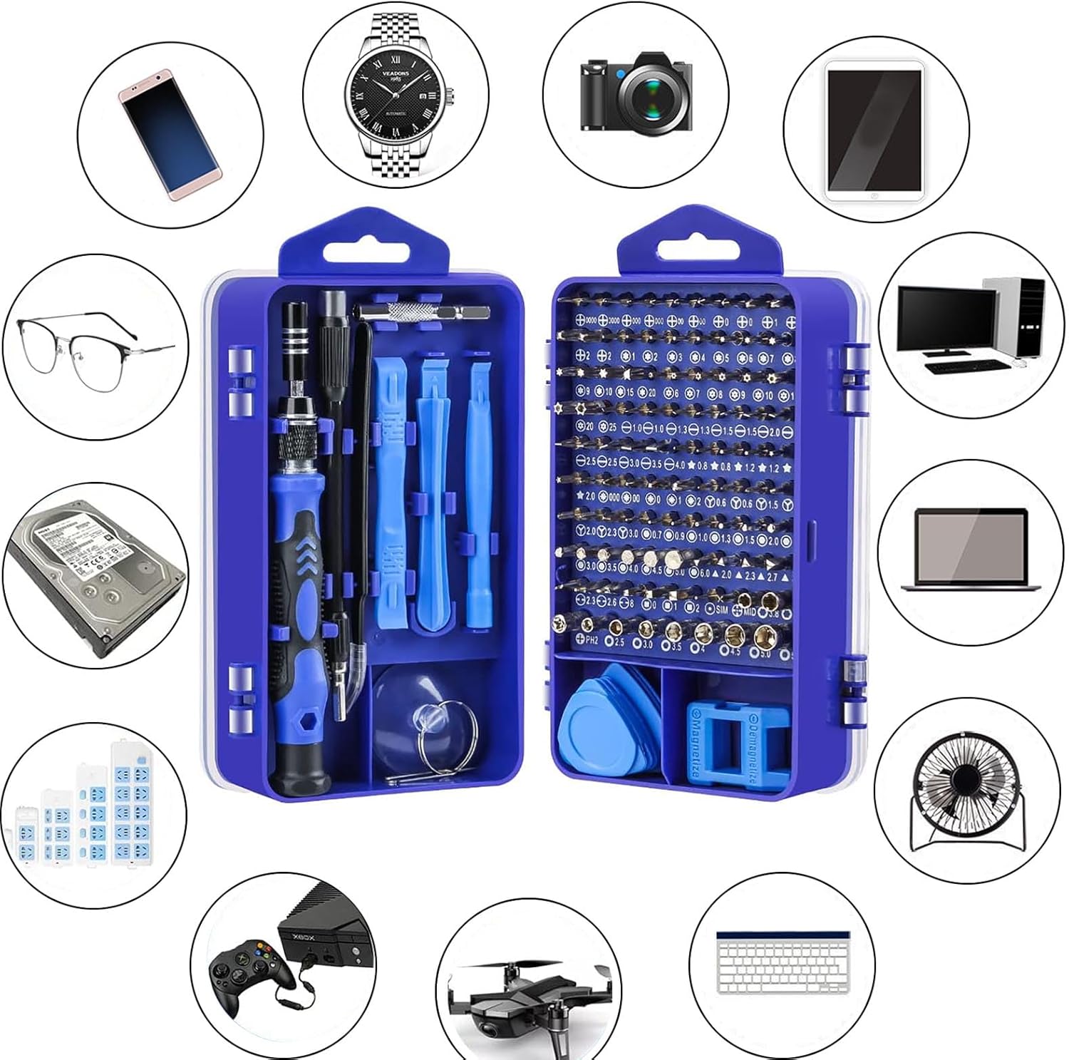 Juego de destornilladores de precisión 122 en 1, kit de herramientas de reparación magnética multifunción mejorado para laptop, reloj, lentes, serie
