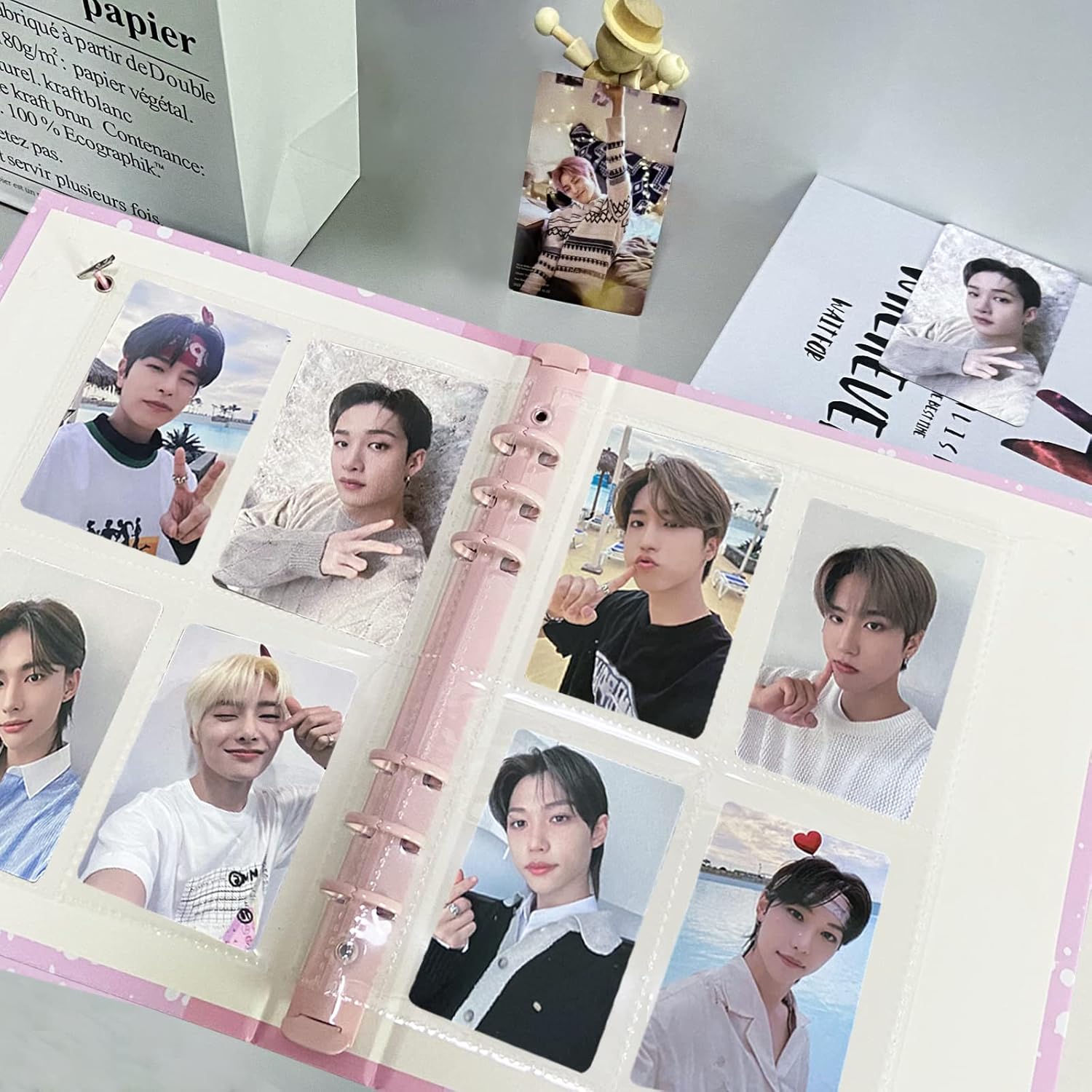 domidomi Carpeta para tarjetas fotográficas A5 Kpop con 6 anillas, soporte para tarjetas fotográficas Kpop, protectores de tarjetas recargables con