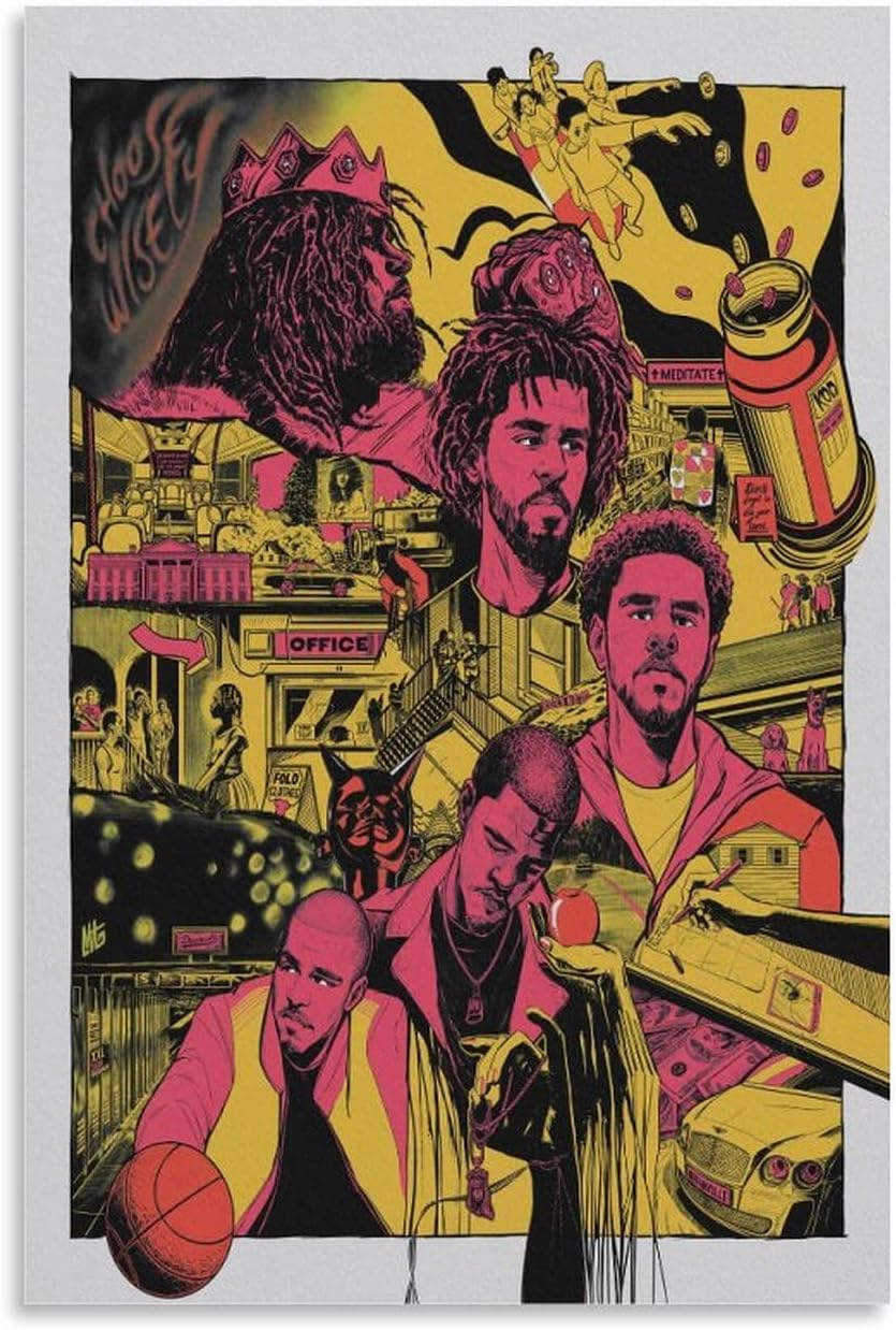 MOZEU J Cole – Póster de cómic de rapero hip-hop, para habitación, estética, arte de pared, decoración de dormitorio, 12 x 18 pulgadas (11.8 x 17.7