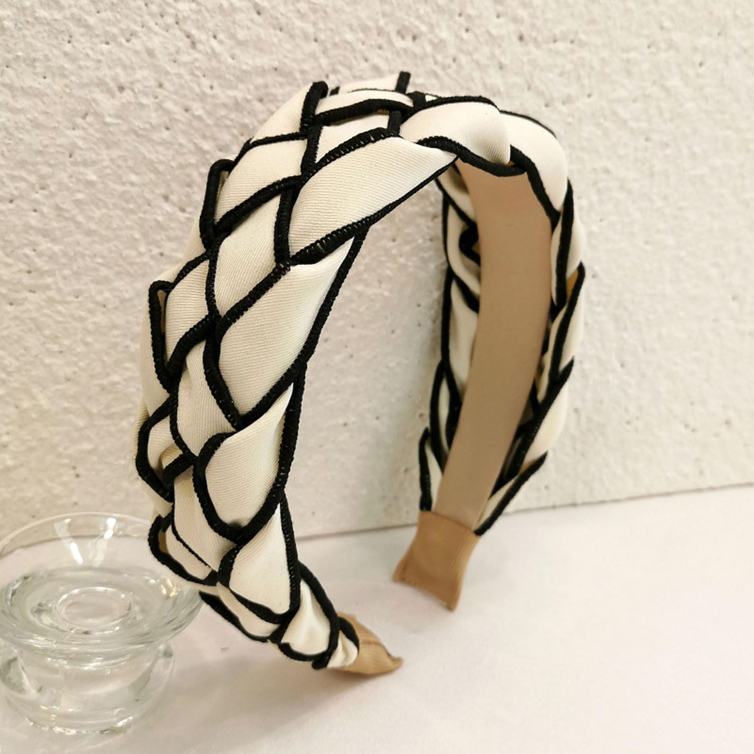 Diadema de moda para mujer, anudada con joyas, adorno de cristal, banda para el pelo mixta, accesorios de nailon para el cabello para niñas (beige)