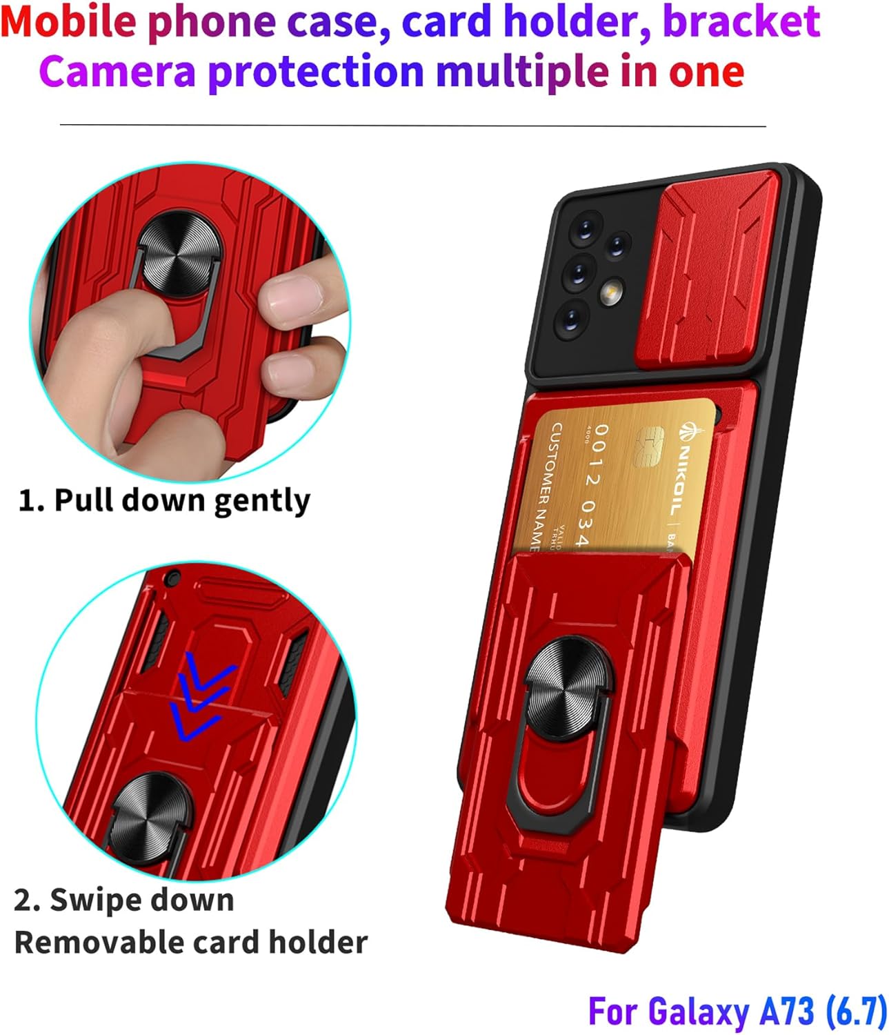 LMDAMZ Funda tipo cartera para Galaxy A73 (5G), ranura para tarjeta de crédito, diseño portátil, resistente, doble capa acolchada, protección de