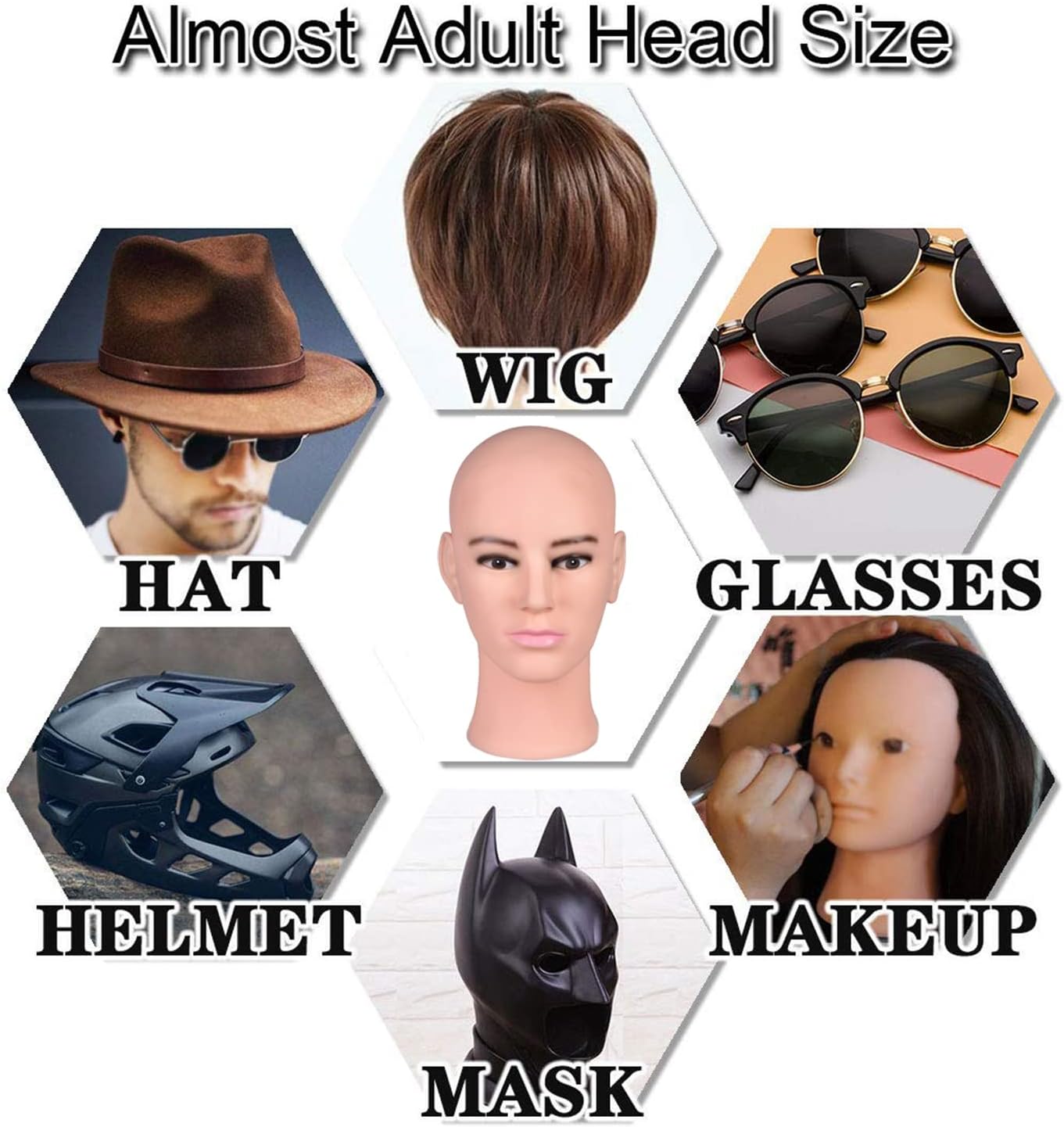 Cabeza de maniquí calvo masculino para hacer pelucas, sombrero y gafas, cabeza de modelo, cabeza de cosmetología profesional, color beige