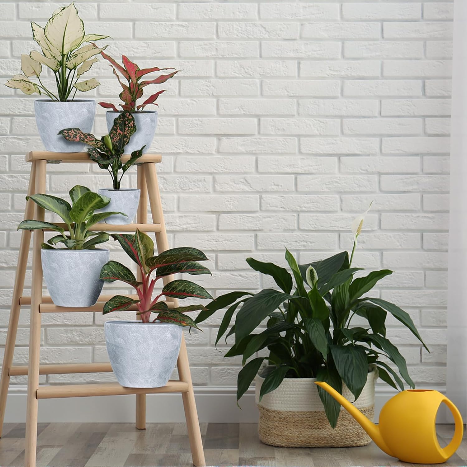 Juego de 8 macetas de plástico de 10987.56.55.754 pulgadas, maceta decorativa para interiores, maceta grande decorativa para interiores, macetas de