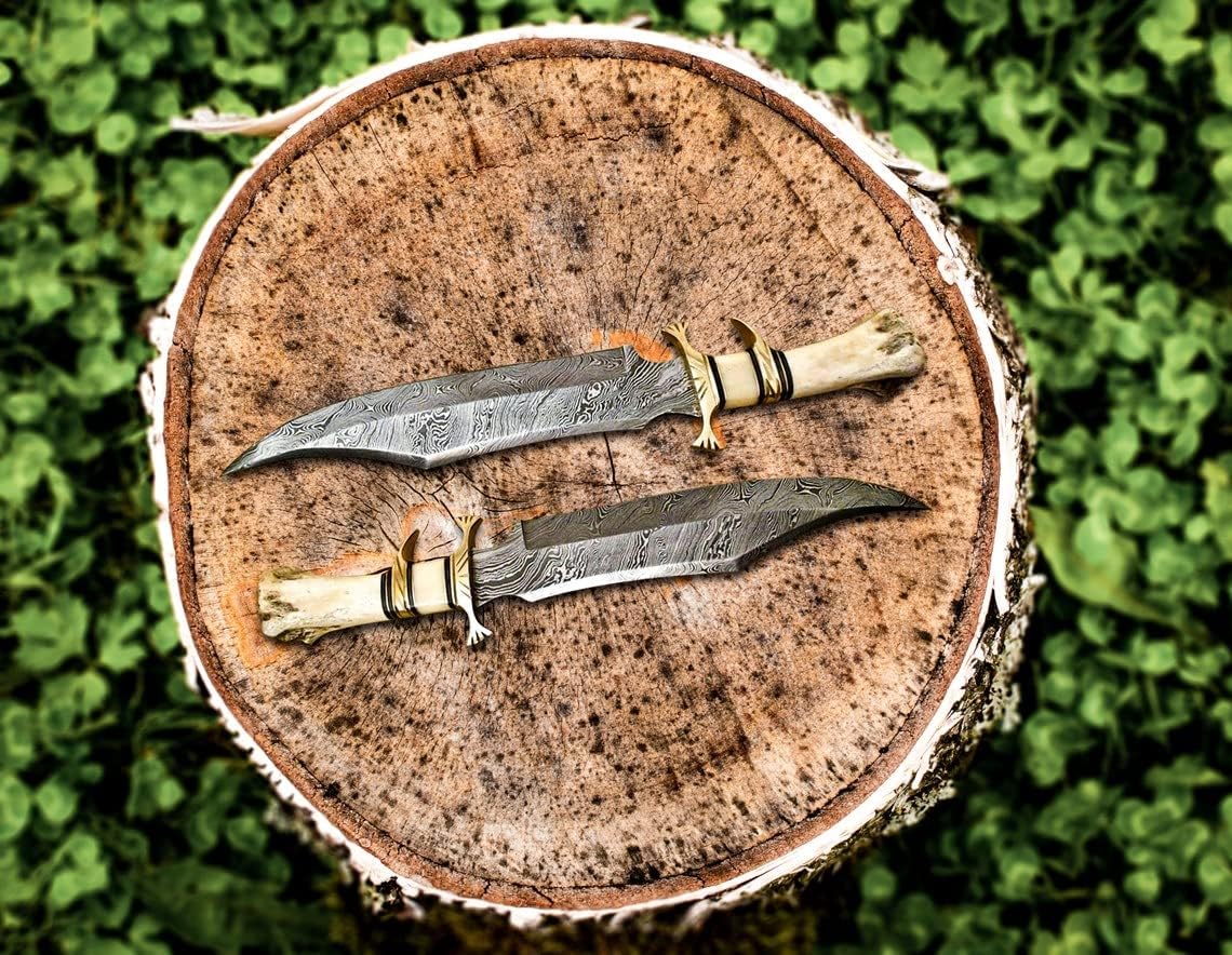 NoonKnives CUCHILLO COLECCIONABLE DE ACERO DAMASCO MANO PERSONALIZADO MANO HUESO DE CAMEL (transparente)
