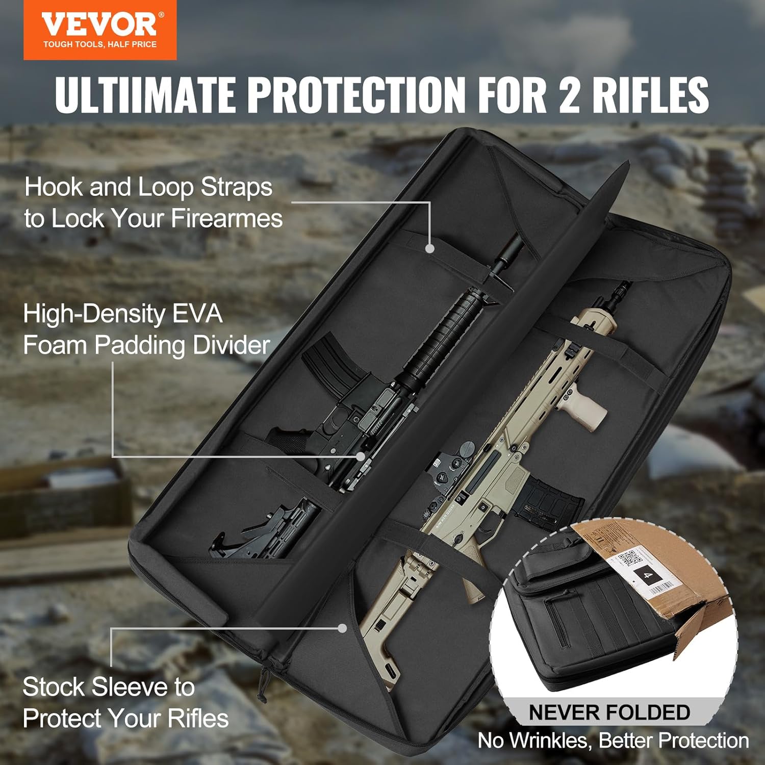 VEVOR Bolsa para rifles, bolsa táctica doble larga para pistola de 36 pulgadas, funda suave para rifle con cremallera con bloqueo, asa portátil y