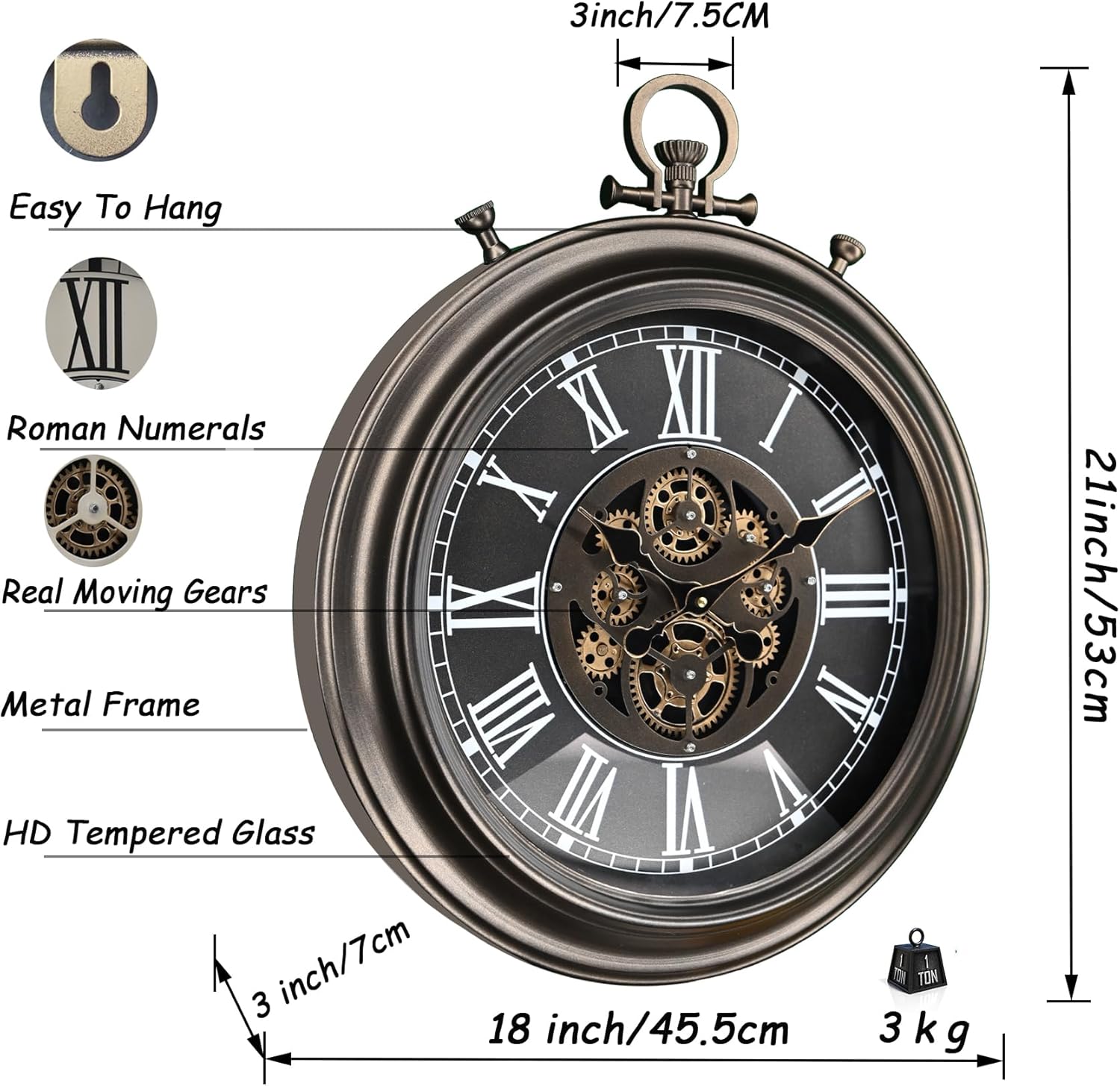 Reloj de pared grande original Moving Gear de 18 x 21 pulgadas reloj de bolsillo industrial vintage steampunk rústico decoración de granja para sala