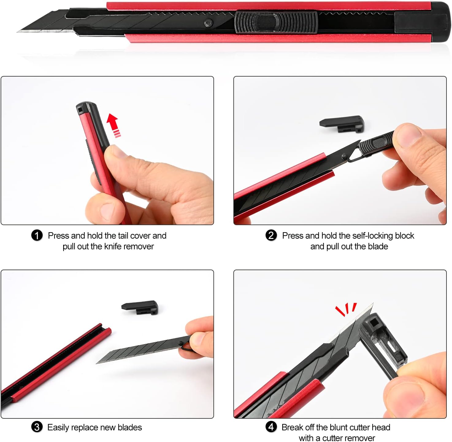 FOSHIO Retractable Utility Knife with 30 Degree Snap Off Blade 9MM, Box Cutter for Carton, Cardboard and Box, Office and Home Use, 3 Pack Red