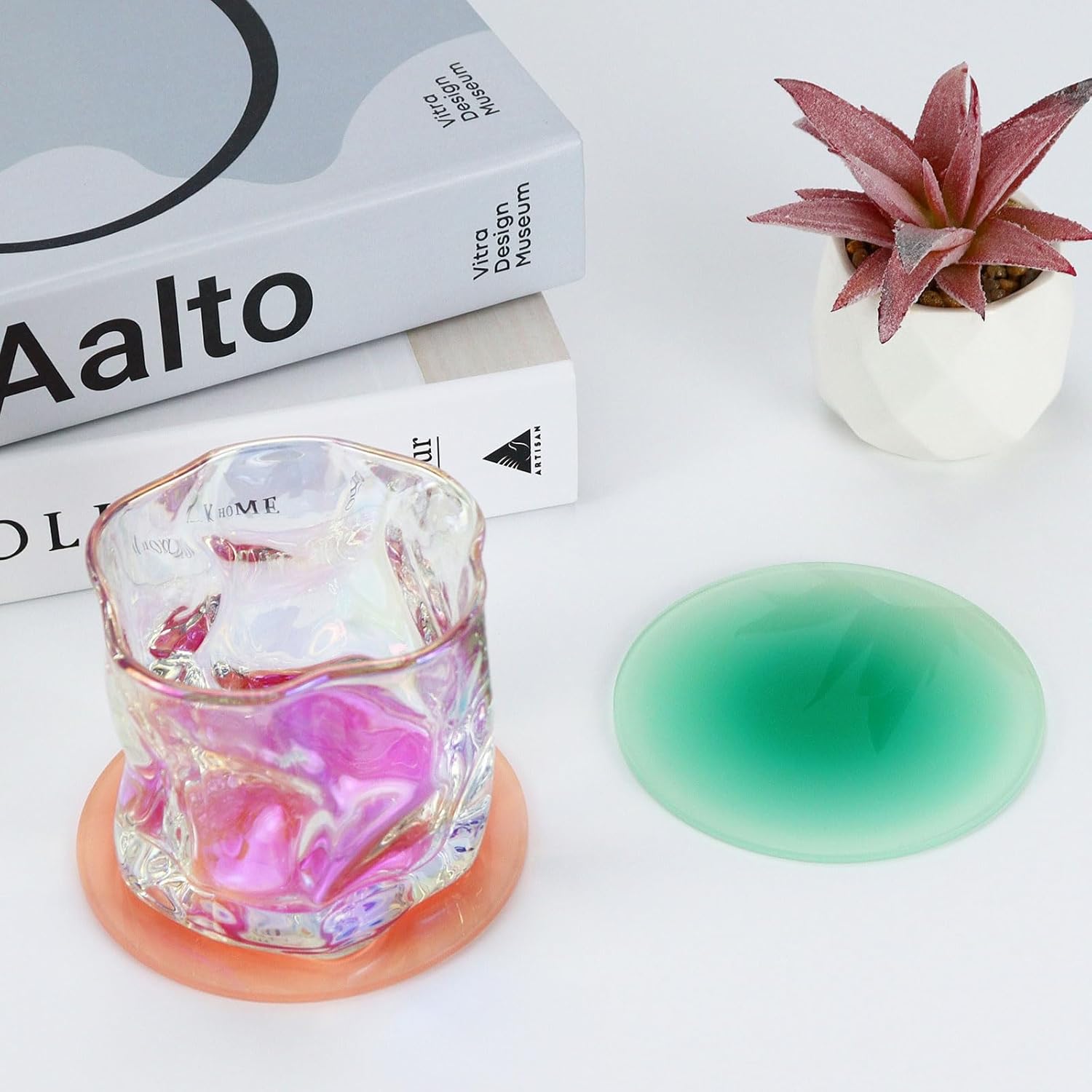 Posavasos de acrílico, 6 posavasos coloridos acrílicos, bonitos posavasos redondos resistentes al calor, posavasos antideslizantes con soporte de