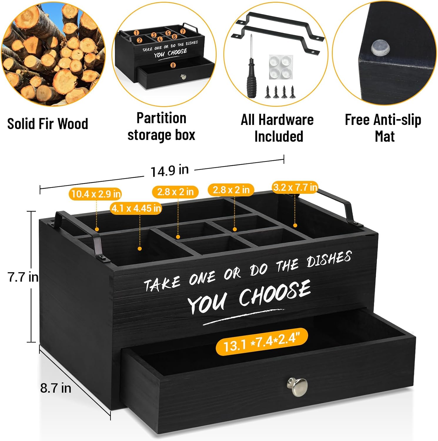 Dispensador de platos de papel con cajón para encimera de cocina, soporte de platos de papel de madera con soporte grande para tazas, soporte de