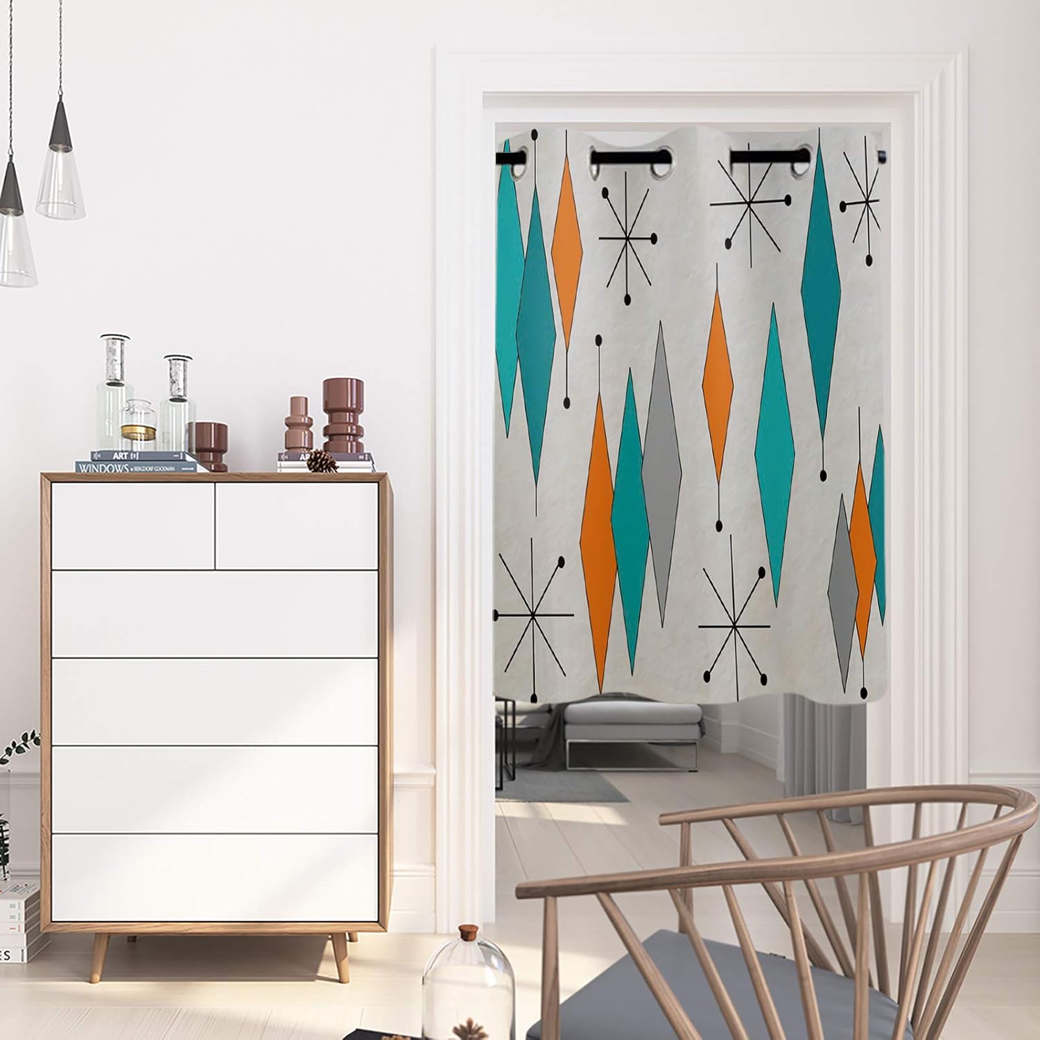 Futuregrace Cortinas opacas con patrón de diamante moderno de mediados de siglo, para sala de estar, dormitorio, oscurecimiento de ventanas,