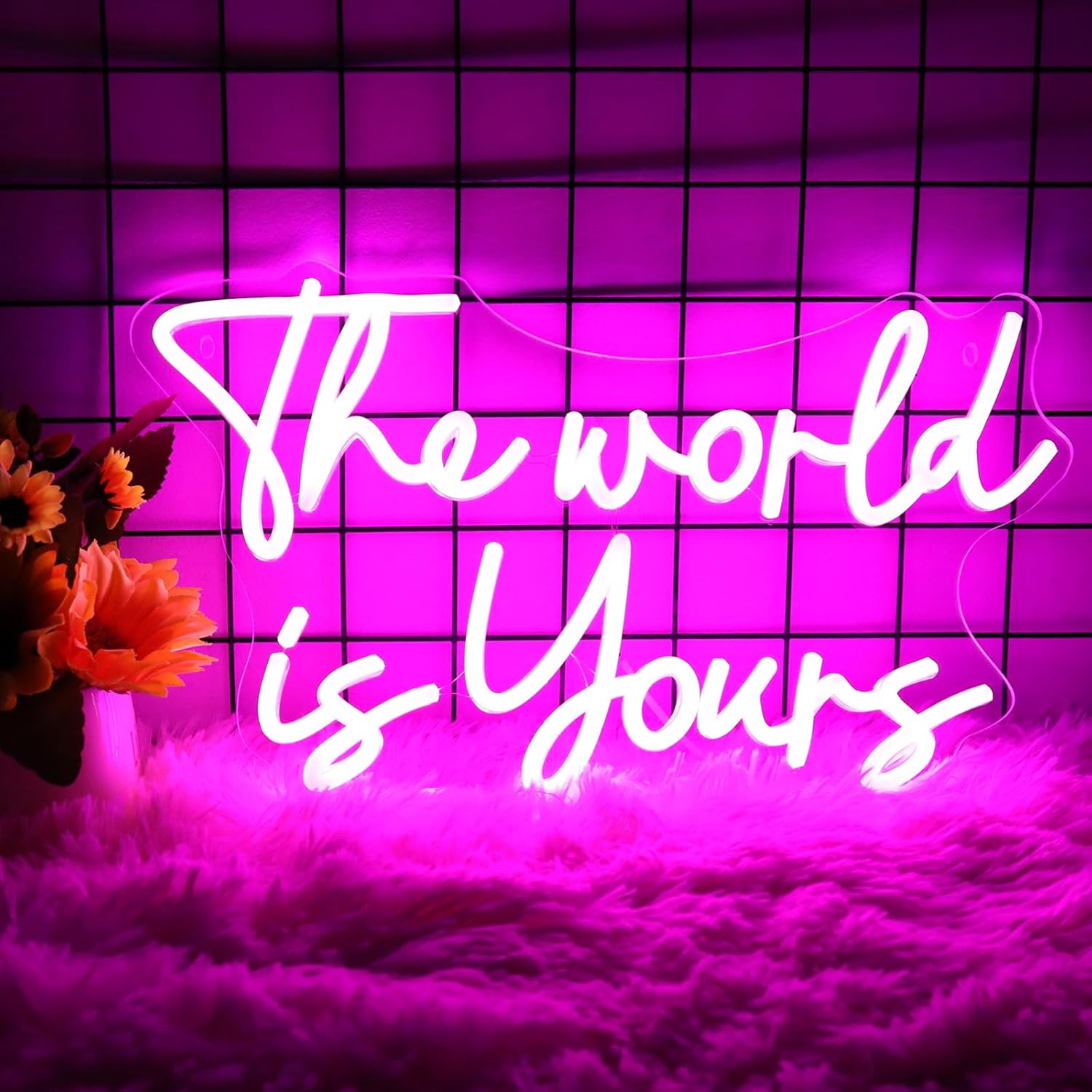 Letreros de neón de The World Is Yours, luz LED de neón rosa para decoración de pared, letrero iluminado para feliz cumpleaños, boda, compromiso,