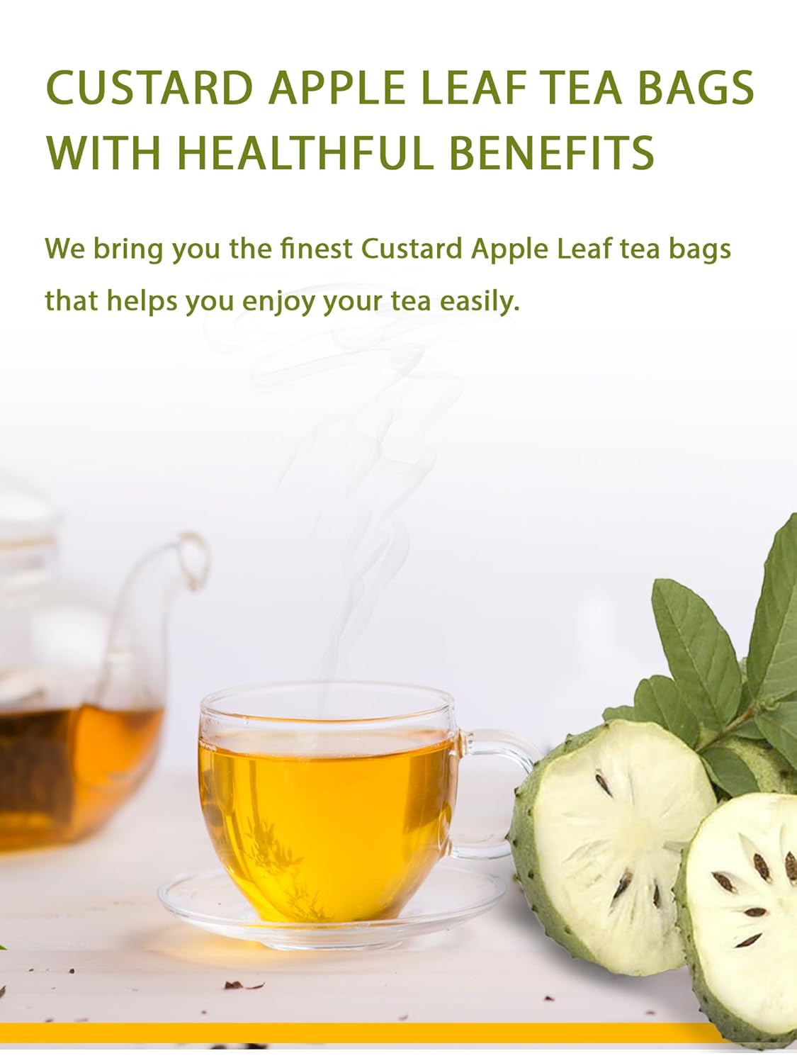 20 bolsas de té de hoja de guanábana y manzana natillas de primera calidad, 100% hojas puras de té de hierbas (20 bolsitas de té)