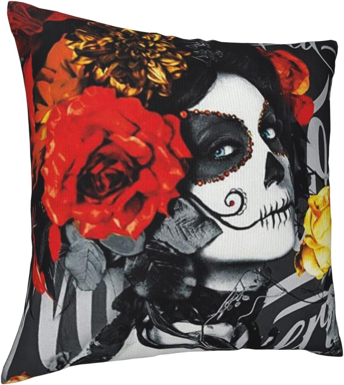 Funda de almohada decorativa de calavera de azúcar, funda de cojín cuadrada para sofá, cama, silla de automóvil, sala de estar, 18 x 18 pulgadas