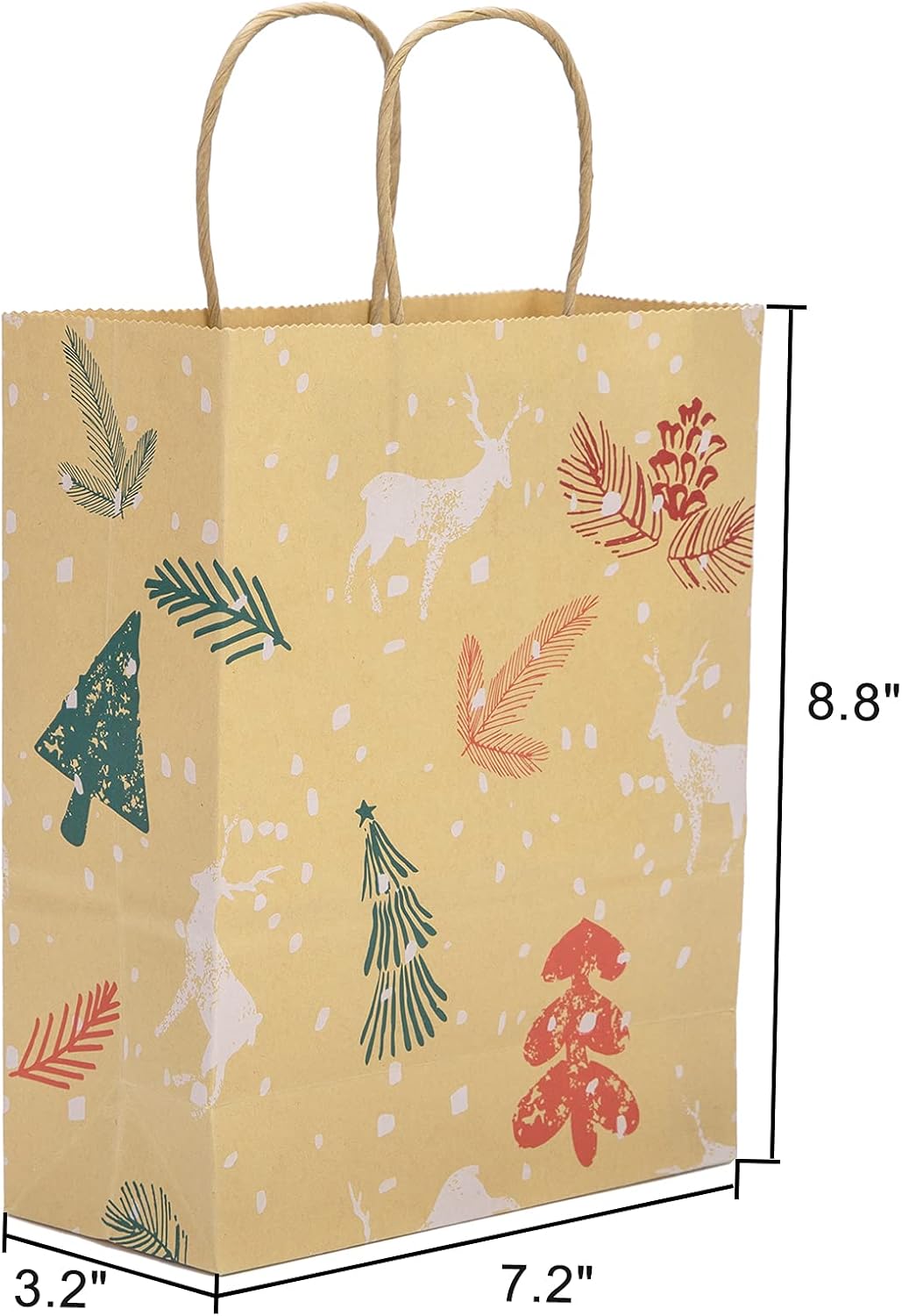 50 bolsas de papel de Navidad de 7.2 x 3.2 x 8.8 pulgadas, bolsas de regalo medianas para fiestas, bolsas de regalo de Navidad, bolsas de regalos de