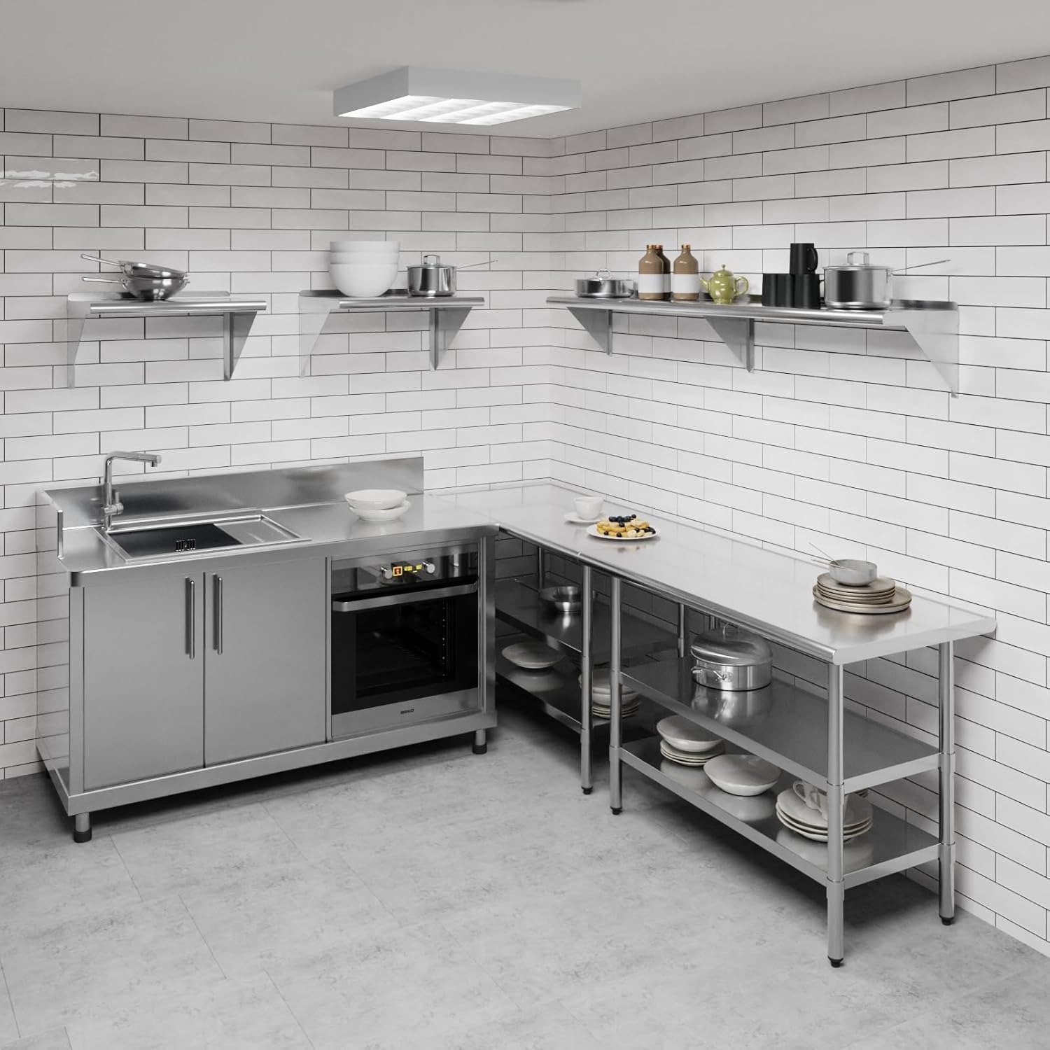 AmGood Estantería de pared de acero inoxidable  Certificado NSF  Estantería metálica para electrodomésticos y equipos  Cocina, Restaurante, Garaje,