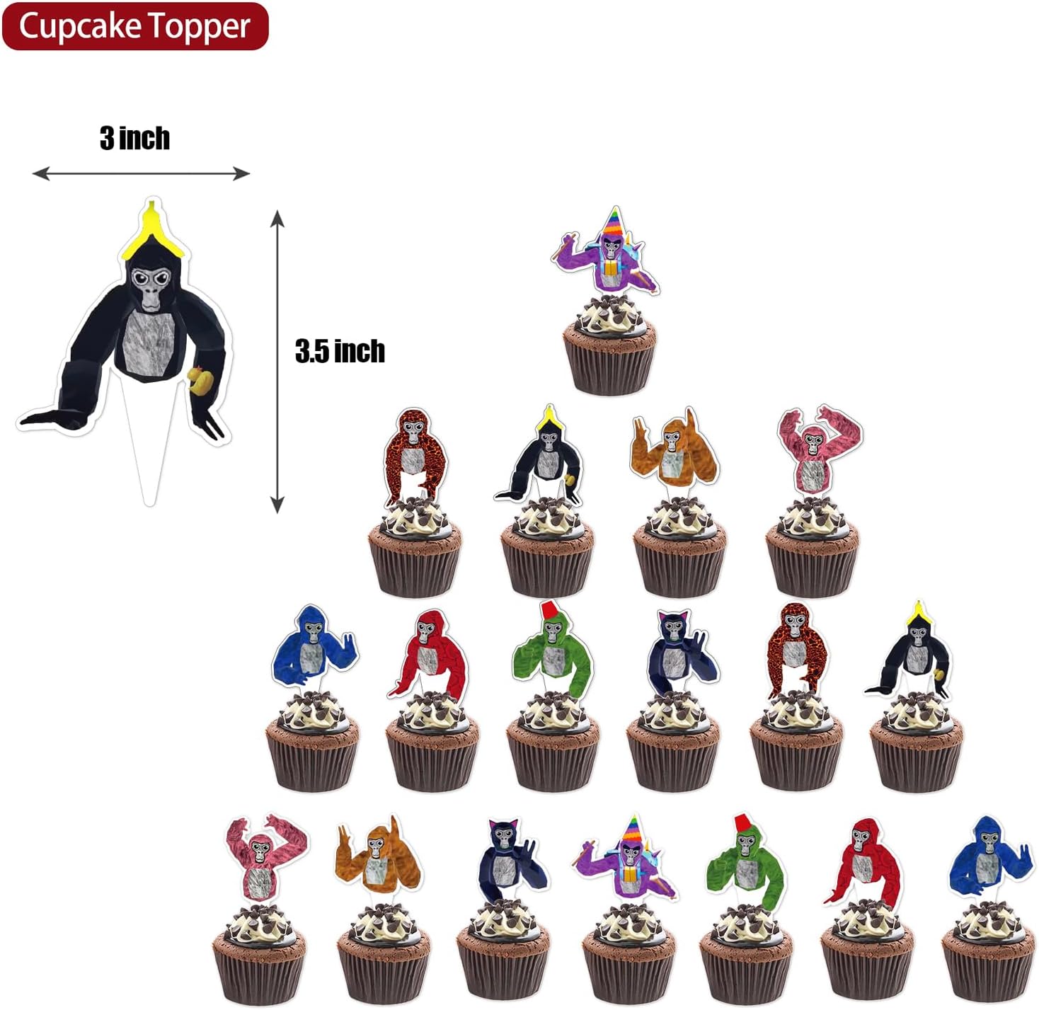 Decoración de fiesta de juego de gorila, adornos para tartas de juego de gorila, decoración de cupcakes para fiesta temática de realidad virtual,