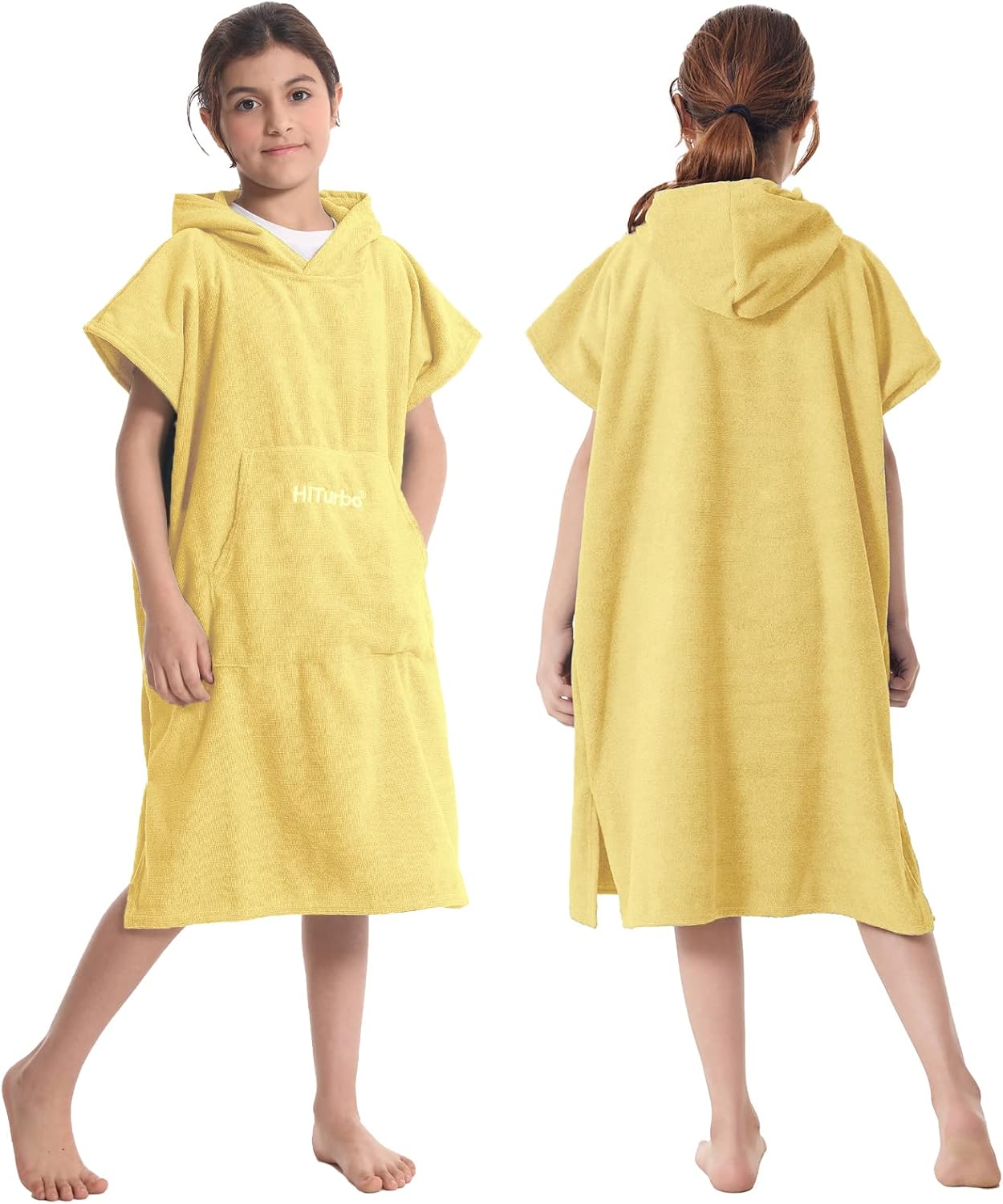 Hiturbo Toalla cambiante para niños, poncho de surf absorbente de secado rápido, toallas de baño de microfibra (amarillo)