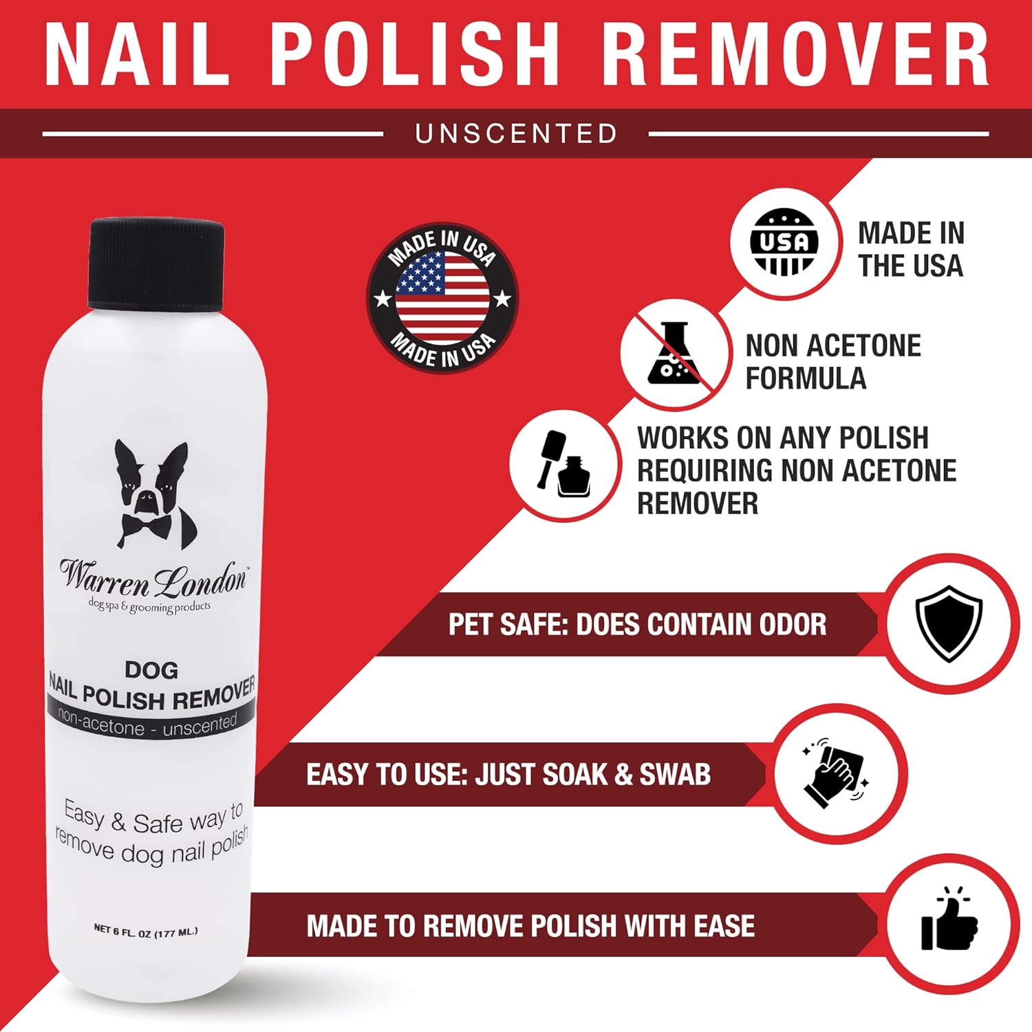Warren London – Removedor de esmalte de uñas para perros  Fórmula sin acetona  Uso con bolígrafos de esmalte Pawdicure y otros esmaltes de uñas para