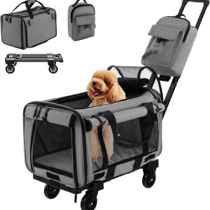 Giantex Transportador para gatos con ruedas, grande con almohadillas de doble uso, mango telescópico, correa de transporte y bolsa de arena, jaula Giantex Transportador para gatos con ruedas, grande con almohadillas de doble uso, mango telescópico, correa de transporte y bolsa de arena, jaula