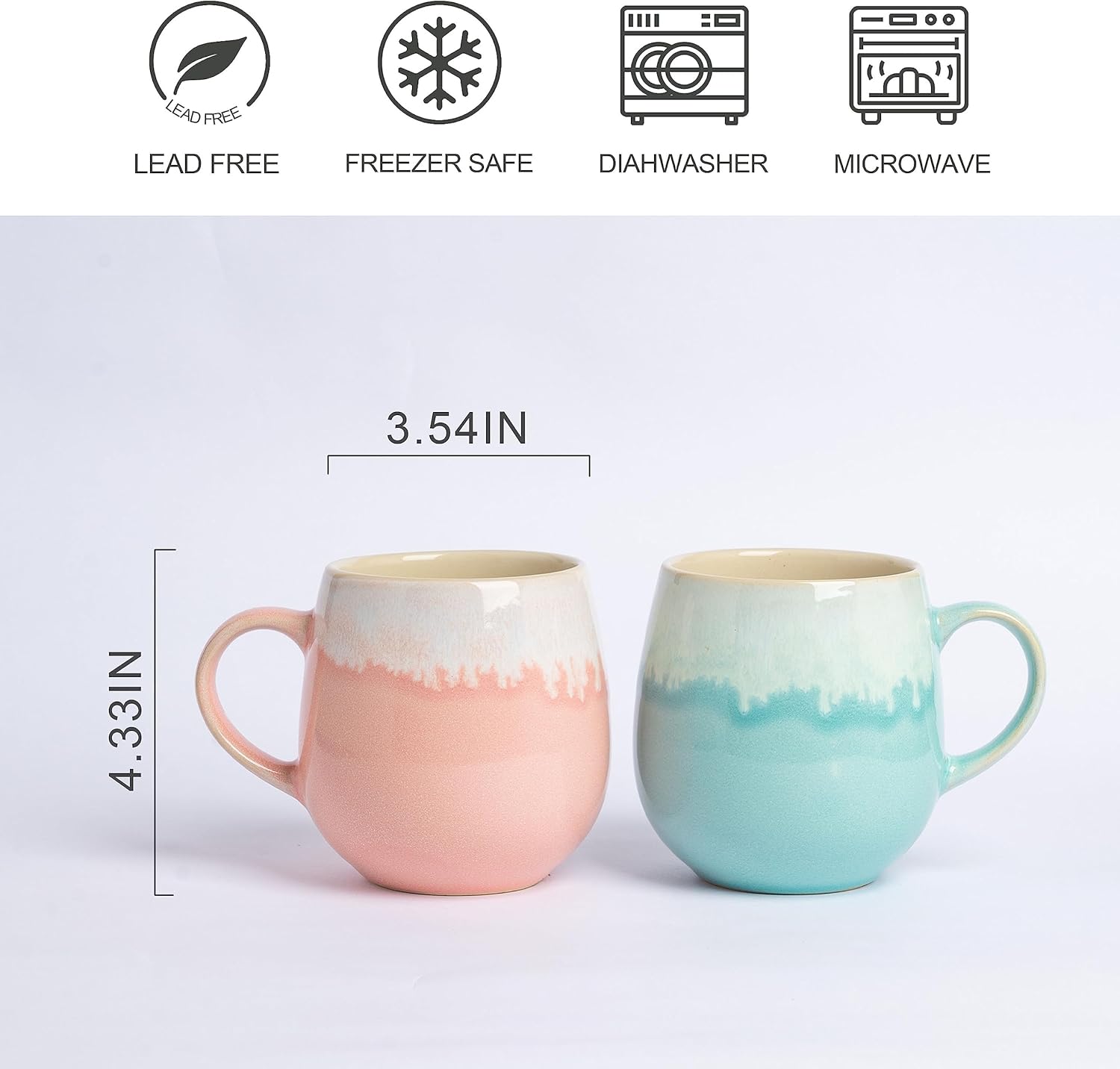 Taimei Teatime Tazas de café grandes de 20 onzas para hombres y mujeres, juego de 2 tazas de café de cerámica, tazas de café para parejas, tazas de