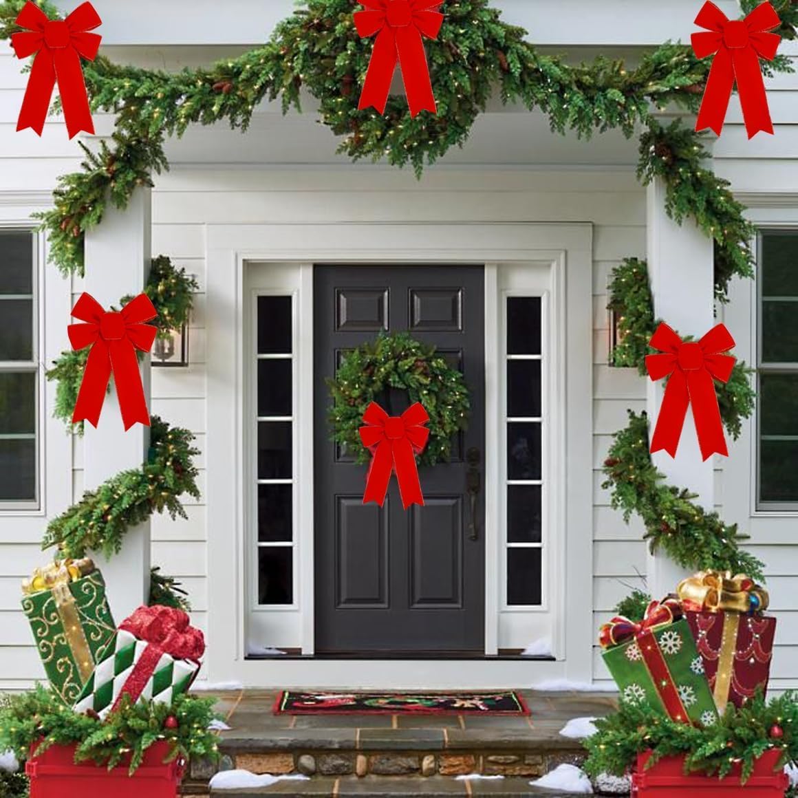 Paquete de 12 lazos de Navidad de terciopelo rojo, lazo grande de 9 x 11 pulgadas para decoración de árbol de Navidad, grandes lazos de Navidad para
