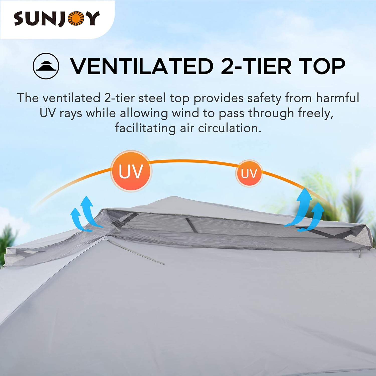 Sunjoy Cenador instantáneo desplegable de 11 x 11 pies, marco de acero portátil para exteriores, toldo superior de 2 niveles con malla y bolsa de