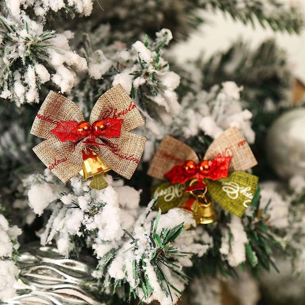 10 mini lazos de Navidad de 2 pulgadas, coronas de arpillera verde y rojo, lazos pequeños para decoración de árbol de Navidad para bodas, fiestas,