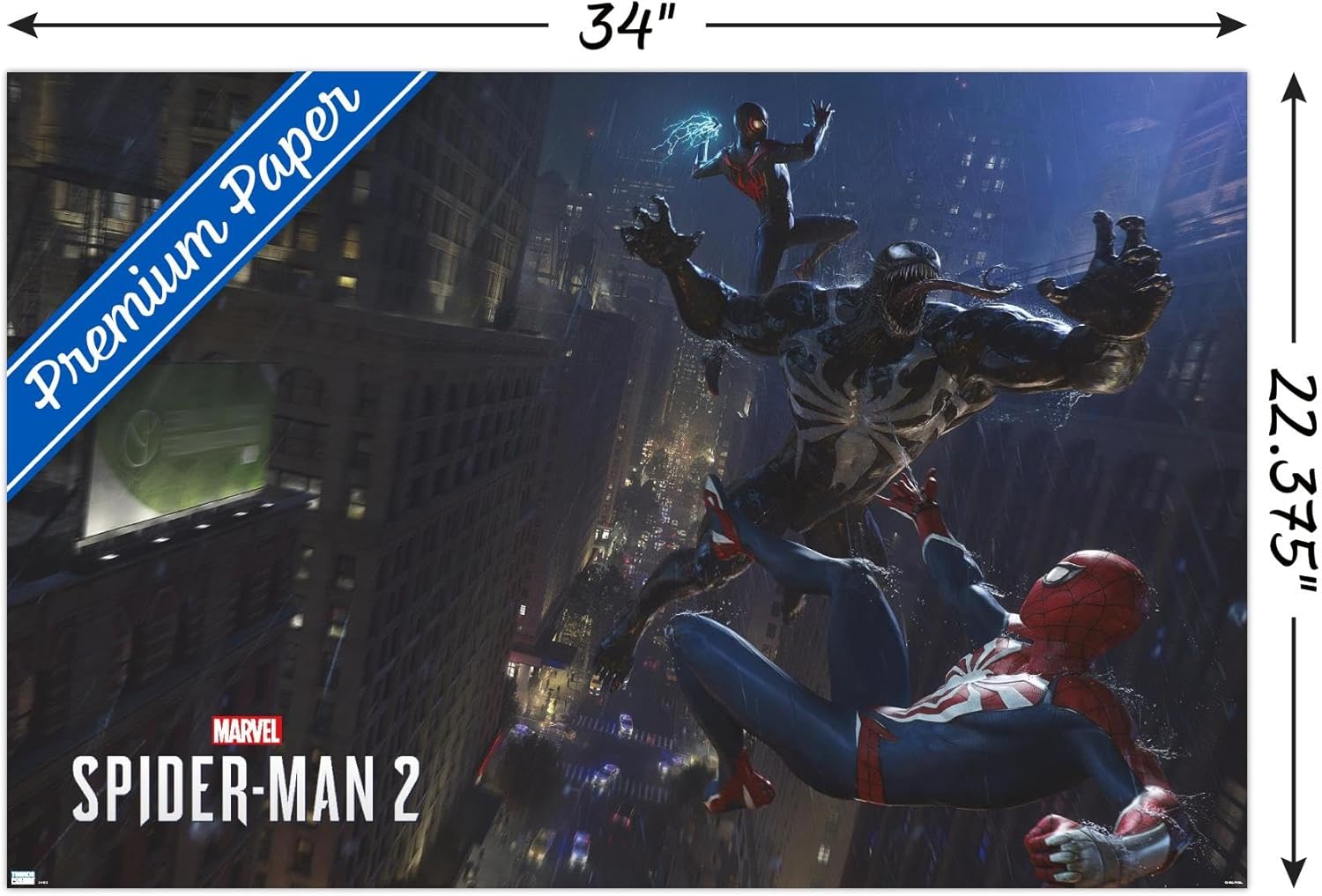 Trends International Marvel’s Spider-Man 2 – Póster de pared de lucha con veneno, 22.37 x 34.00 pulgadas, póster premium y paquete de montaje