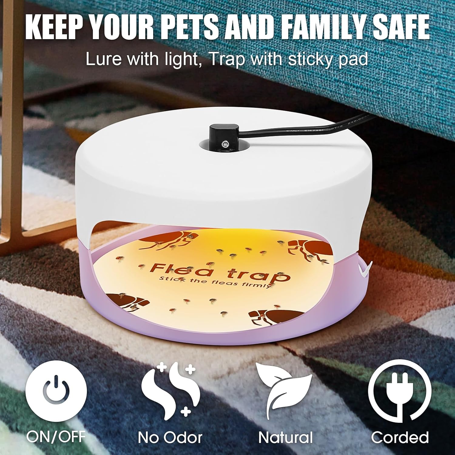 Trampas para pulgas para el interior de tu hogar, paquete de 2 unidades, nuevo asesino de pulgas para casa, trampas de luz para pulgas con