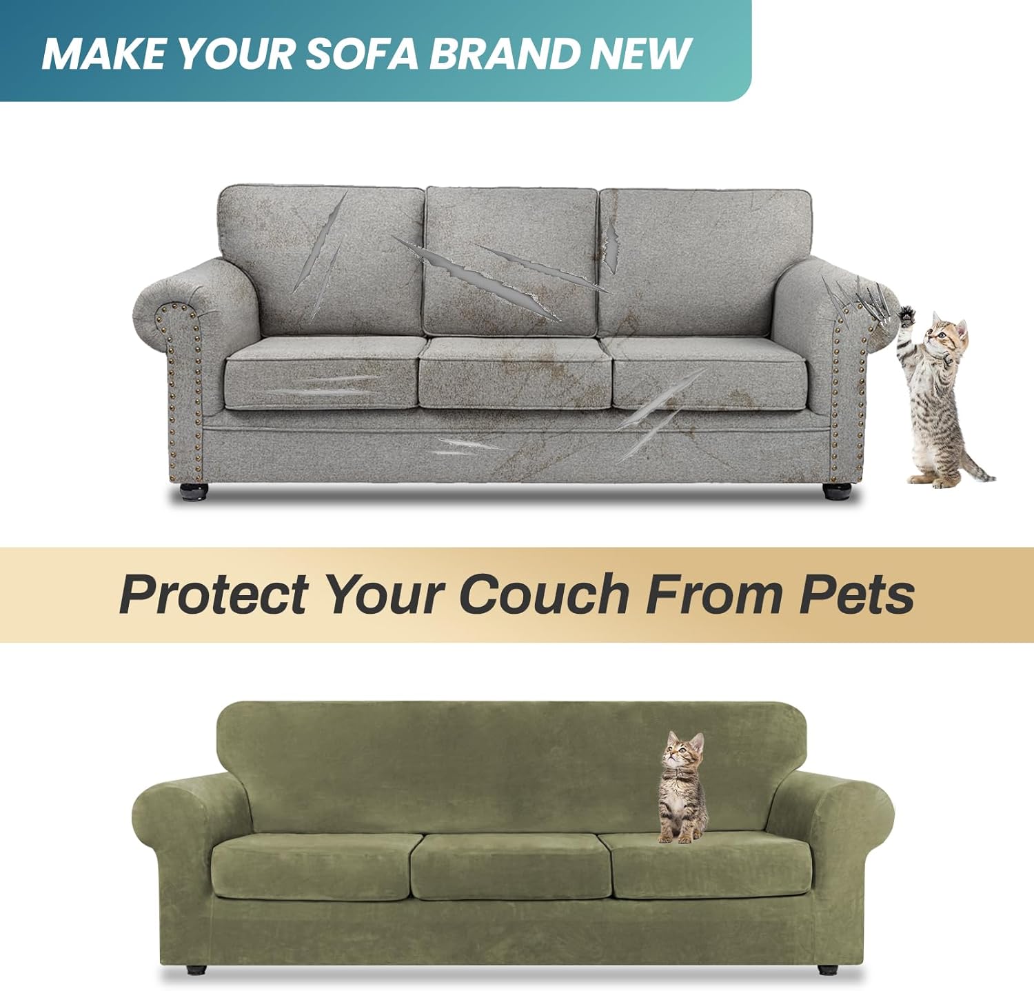 Asnomy Fundas de sofá para sofá biplaza de 3 plazas, fundas elásticas de terciopelo para perros y gatos, protector de muebles con cojines de 3