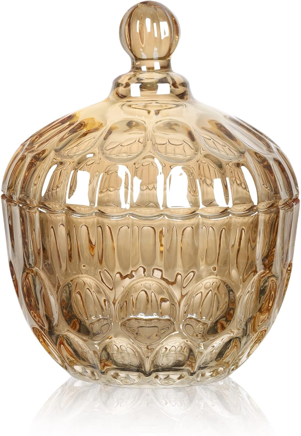 Joeyan Plato de cristal ámbar para dulces con tapa, tarro grande cubierto de vidrio, cuenco decorativo para dulces, recipiente de vidrio en relieve