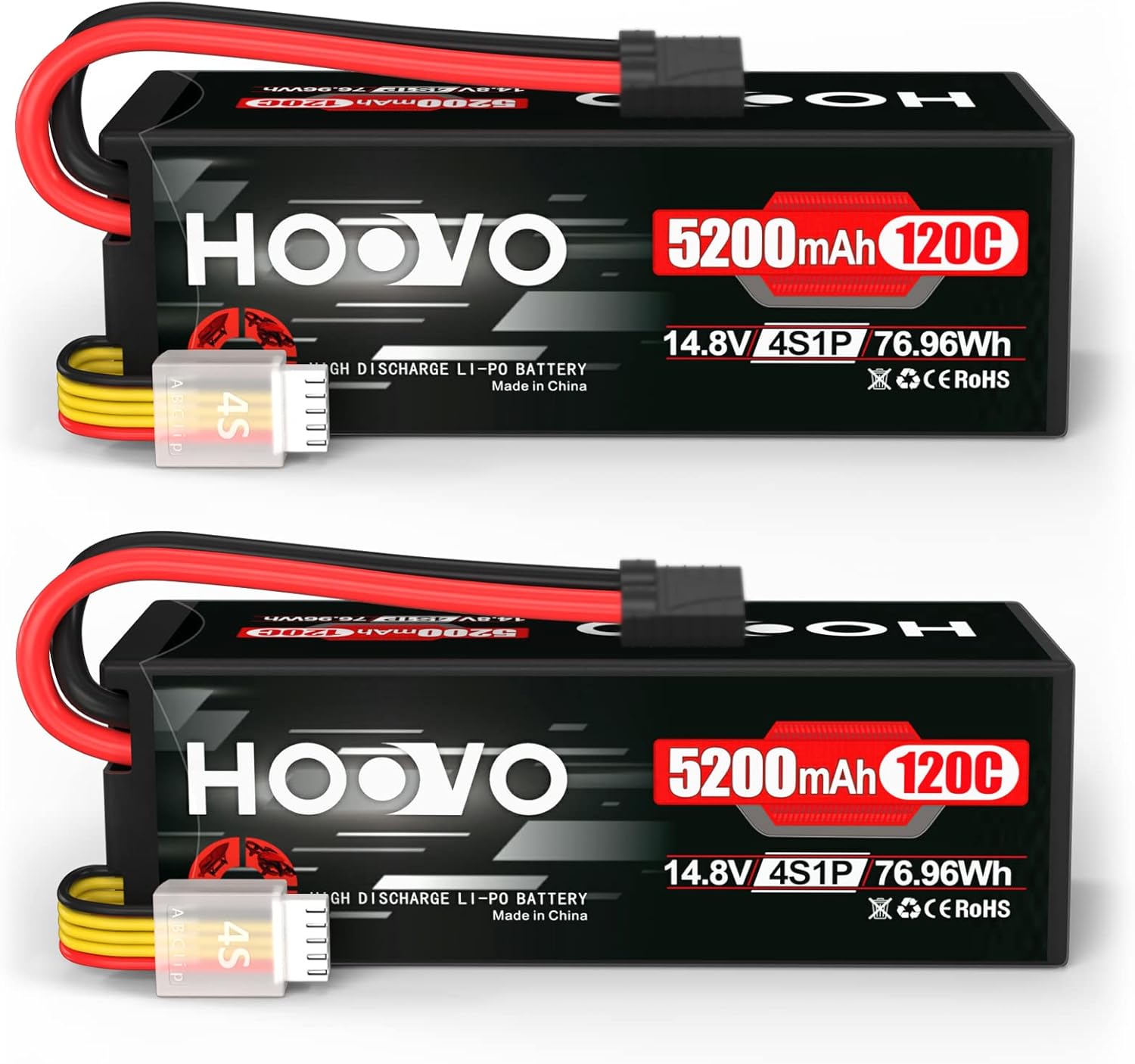 HOOVO 4S Lipo Battery 14.8V 120C 5200mAh RC Car Battery Hard Case with TR Plug Compatible para 18 y 110 RC Car Buggy Truck Slash 4X4 Crawler Monster