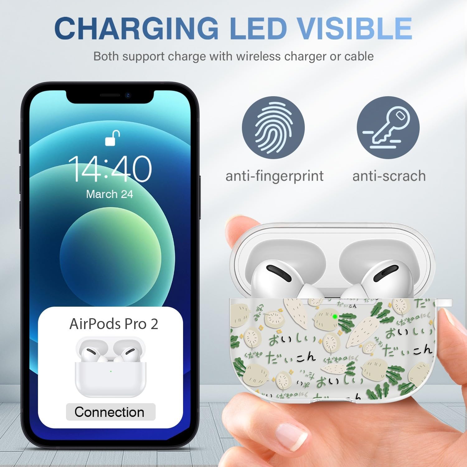 Maxjoy Funda para Airpods Pro de 2 generación 2022, con bonita funda para Airpods Pro de 2 generación, para Airpods Pro 2 con llavero para mujeres y