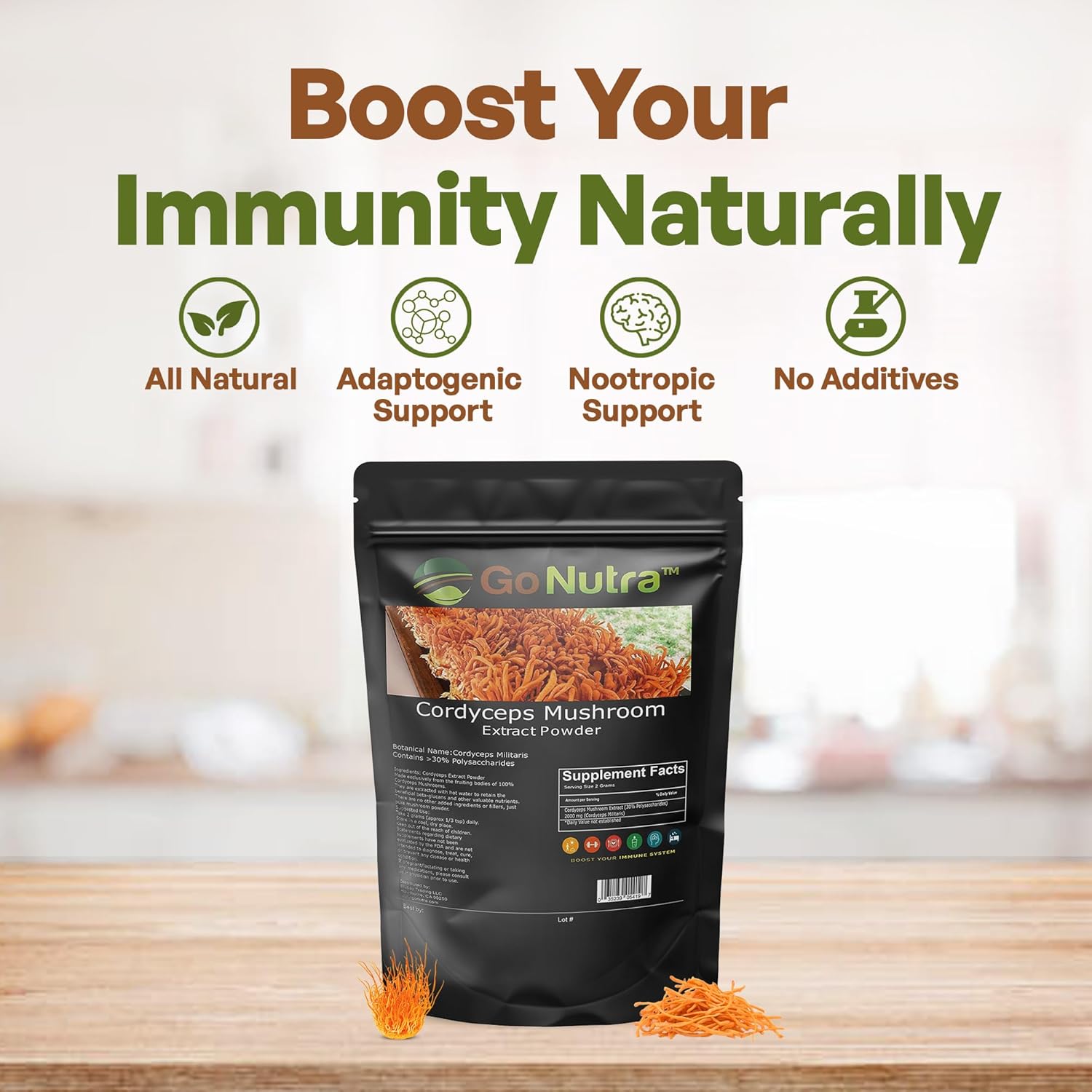 Go Nutra Cordyceps – Polvo de hongos  Extracto de Cordyceps al 30% de polisacáridos sin OMG puro Cordycep en polvo 4 onzas (3.99 oz)