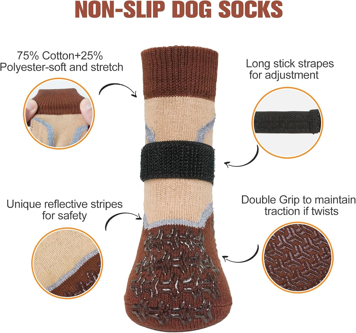 BEAUTYZOO Calcetines reflectantes antideslizantes para perros para evitar lamer las patas, zapatos de perro para suelos de madera dura en pavimentos