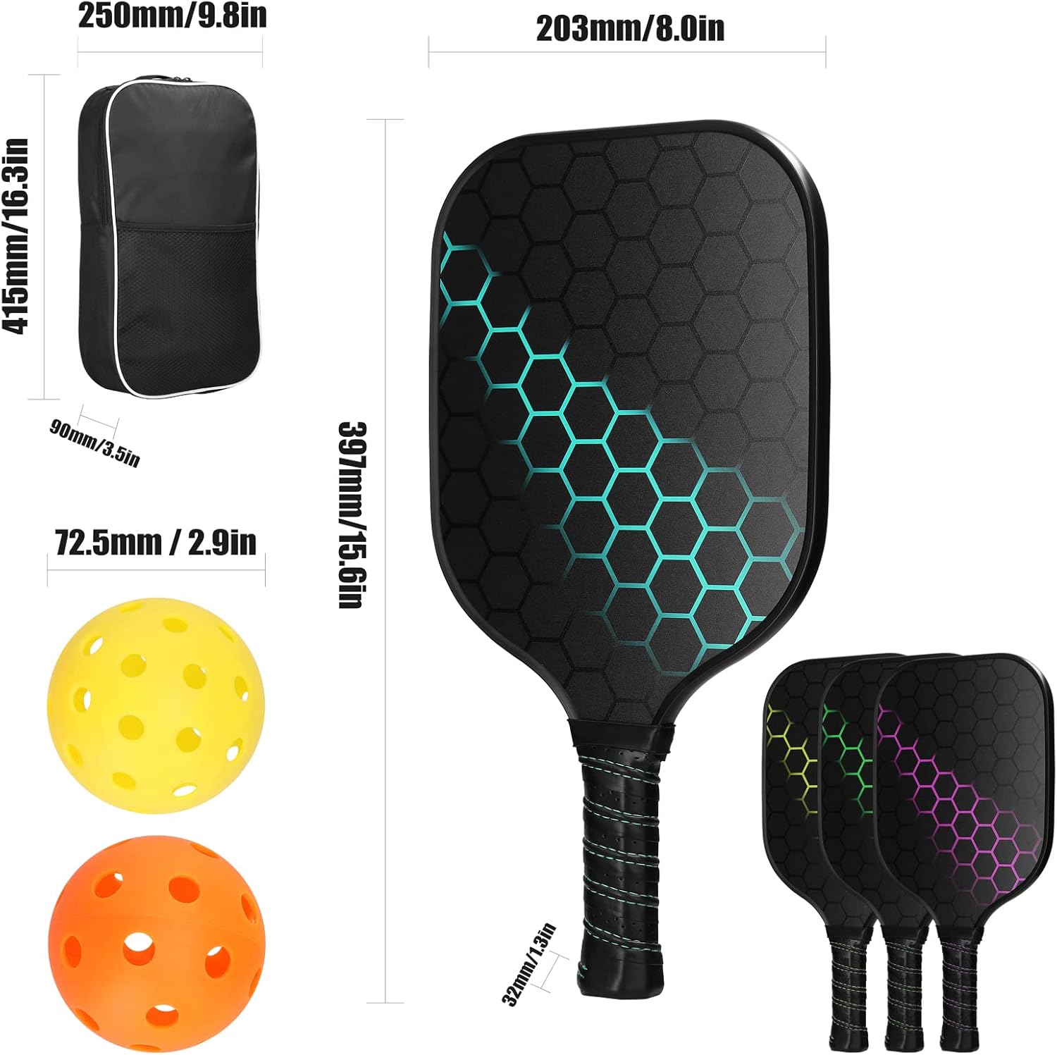 Doorslay Juego de 4 palas de pickleball ligeras, juego de paletas de pickleball, 4 bolas de pickleball, 4 toallas de enfriamiento y bolsa de