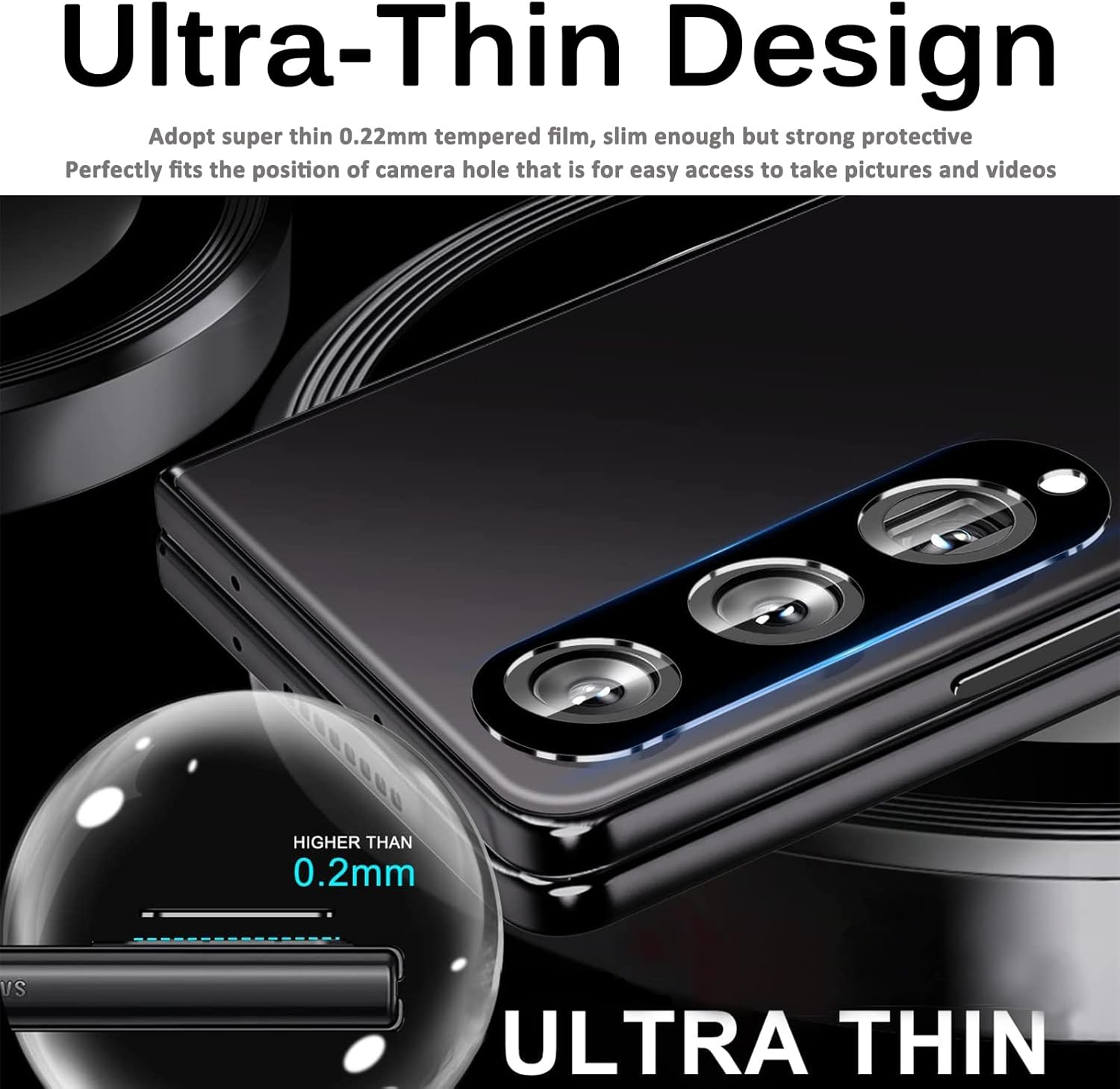 Miimall Paquete de 3 protectores de lente de cámara compatibles con Samsung Galaxy Z Fold 4, vidrio templado de dureza 9H, antiarañazos, película