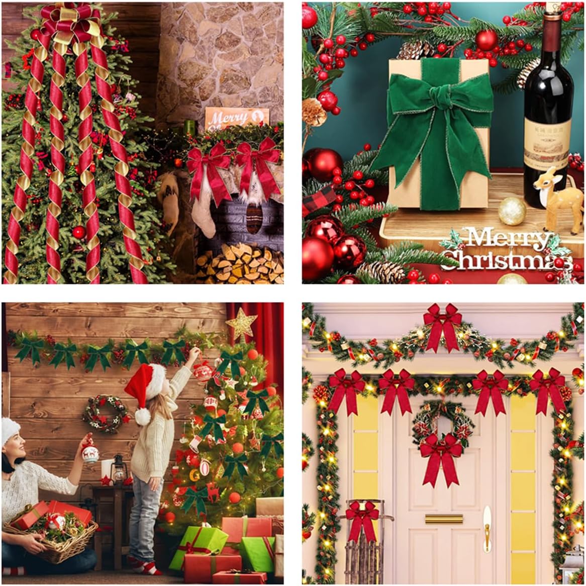 Paquete de 12 lazos de Navidad de terciopelo rojo, lazo grande de 9 x 11 pulgadas para decoración de árbol de Navidad, grandes lazos de Navidad para