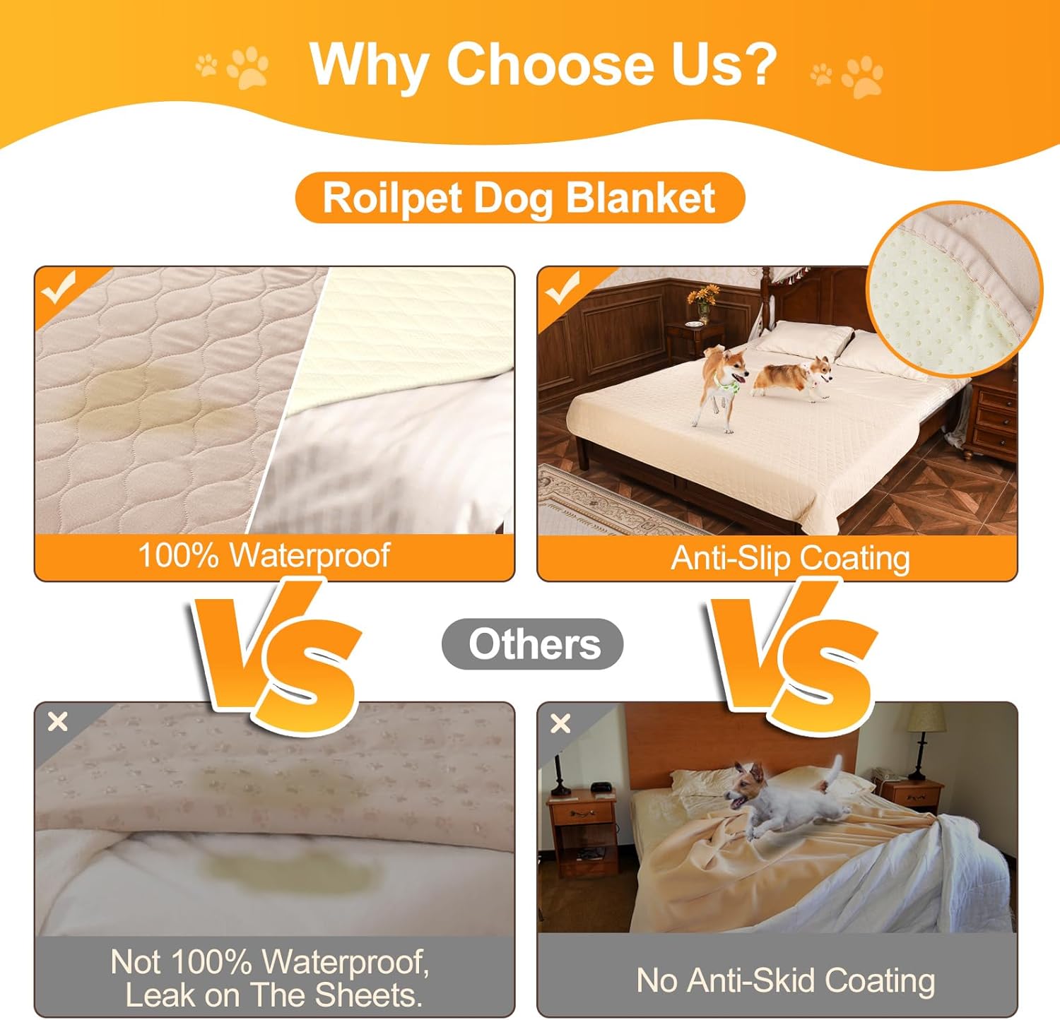 Paquete de 2 fundas impermeables para cama de perro, manta antideslizante para mascotas, perros medianos, gatos, niños, protector de muebles (54 x