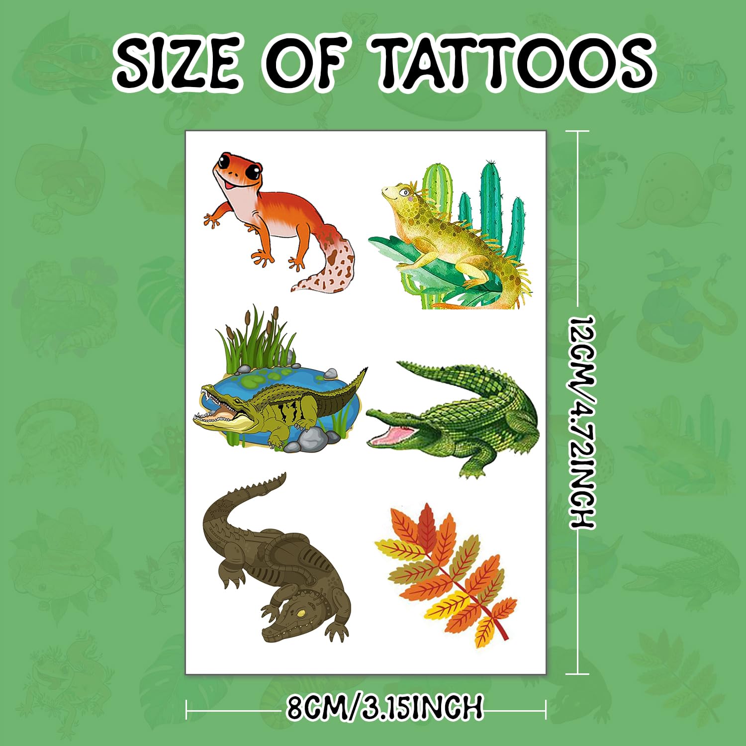 144 calcomanías de reptiles para fiestas de reptiles, tatuajes temporales de cocodrilo, lagarto, lagarto, gecko, serpiente, tortuga, tatuajes para