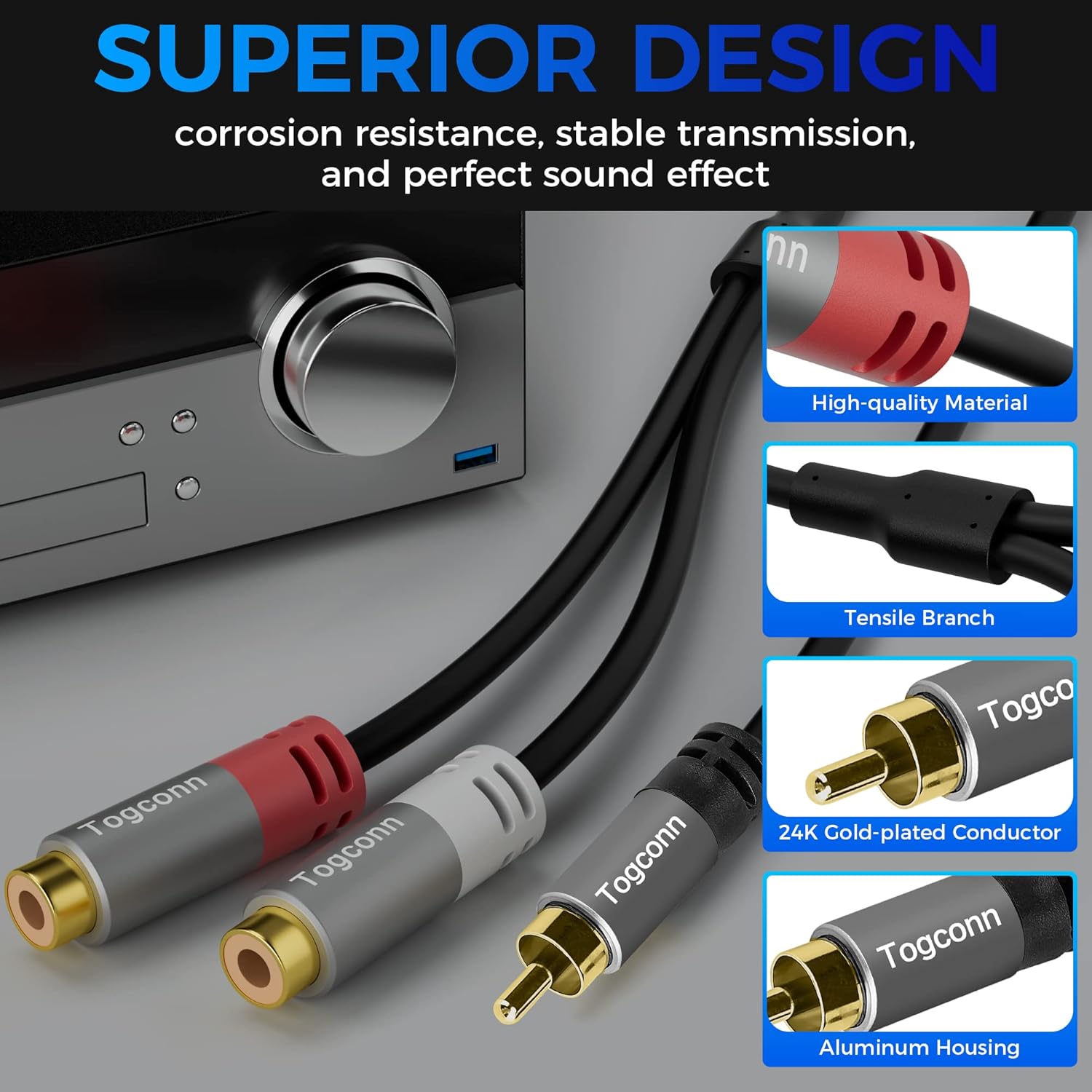 Cable divisor RCA Y-RCA, 1 RCA macho a 2 RCA hembra altavoz de audio adaptador Y, cable divisor de audio RCA corto para audio de automóvil,