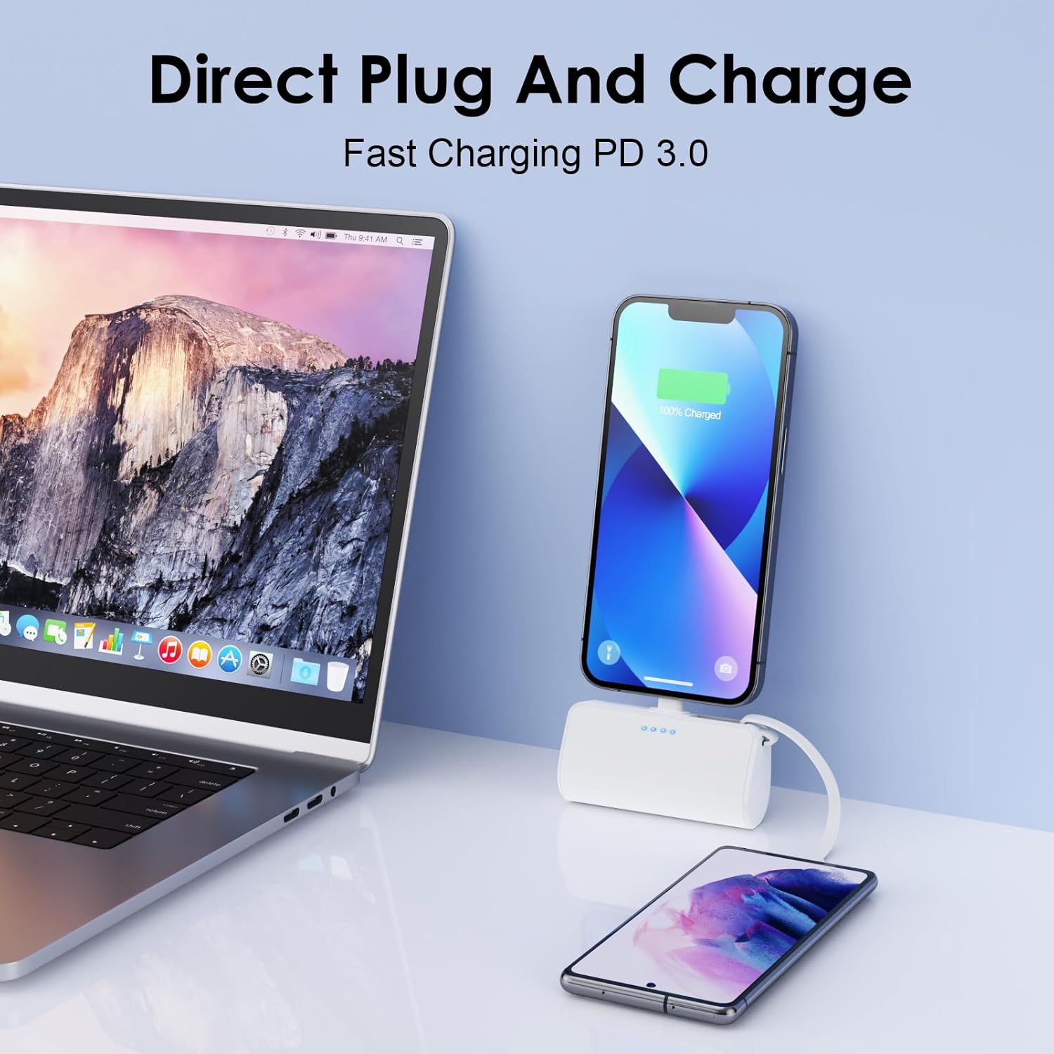 Paquete de 2 Cargador portátil pequeño de 5200 mAh para iPhone, cargador de batería PD 3.0A con cable integrado, mini batería USB C compatible con