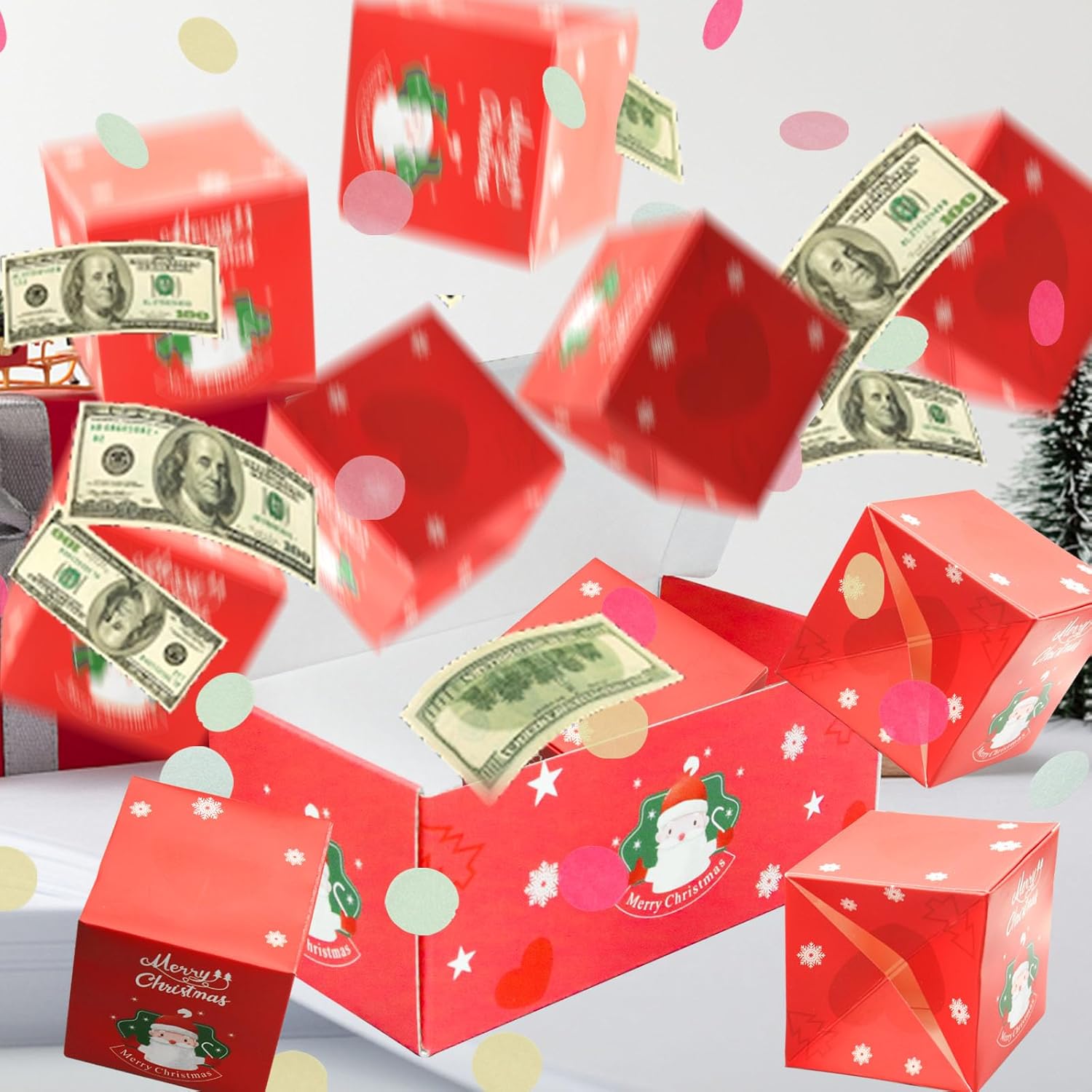 Caja de regalo sorpresa explosión para dinero, caja sorpresa de Feliz Navidad, caja de regalo, caja de explosión con confeti, cajas de Navidad, caja