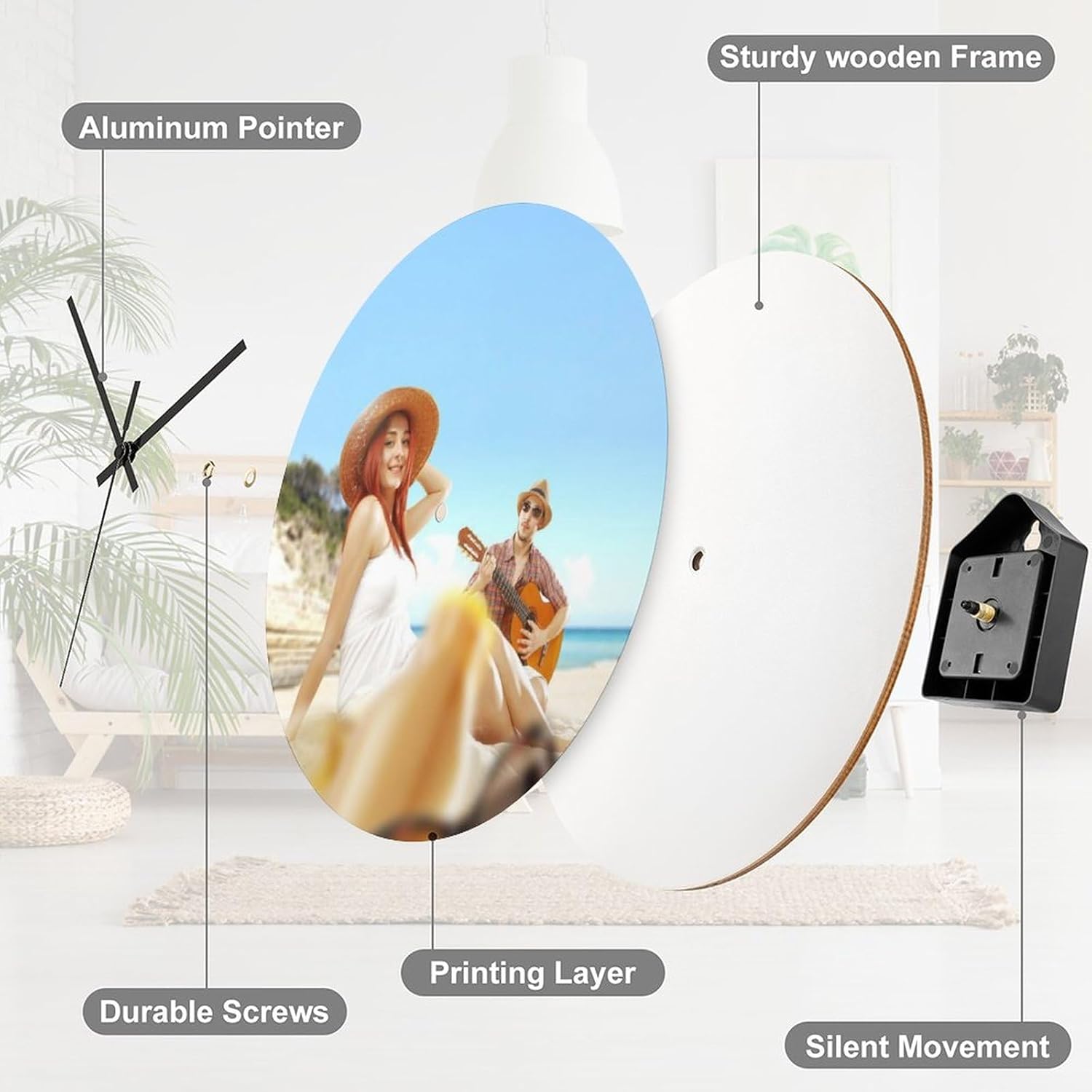 Reloj de pared de madera, reloj de pared personalizado con foto, reloj de pared personalizado, silencioso, sin tictac, relojes de pared de diseño