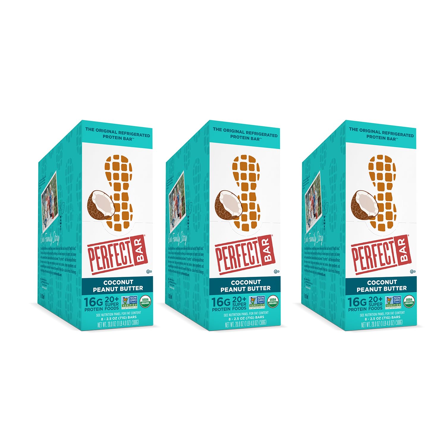 Perfect Bar – Barra de proteína refrigerada original, mantequilla de maní de coco, barra de 2.5 onzas, 8 unidades (paquete de 3)