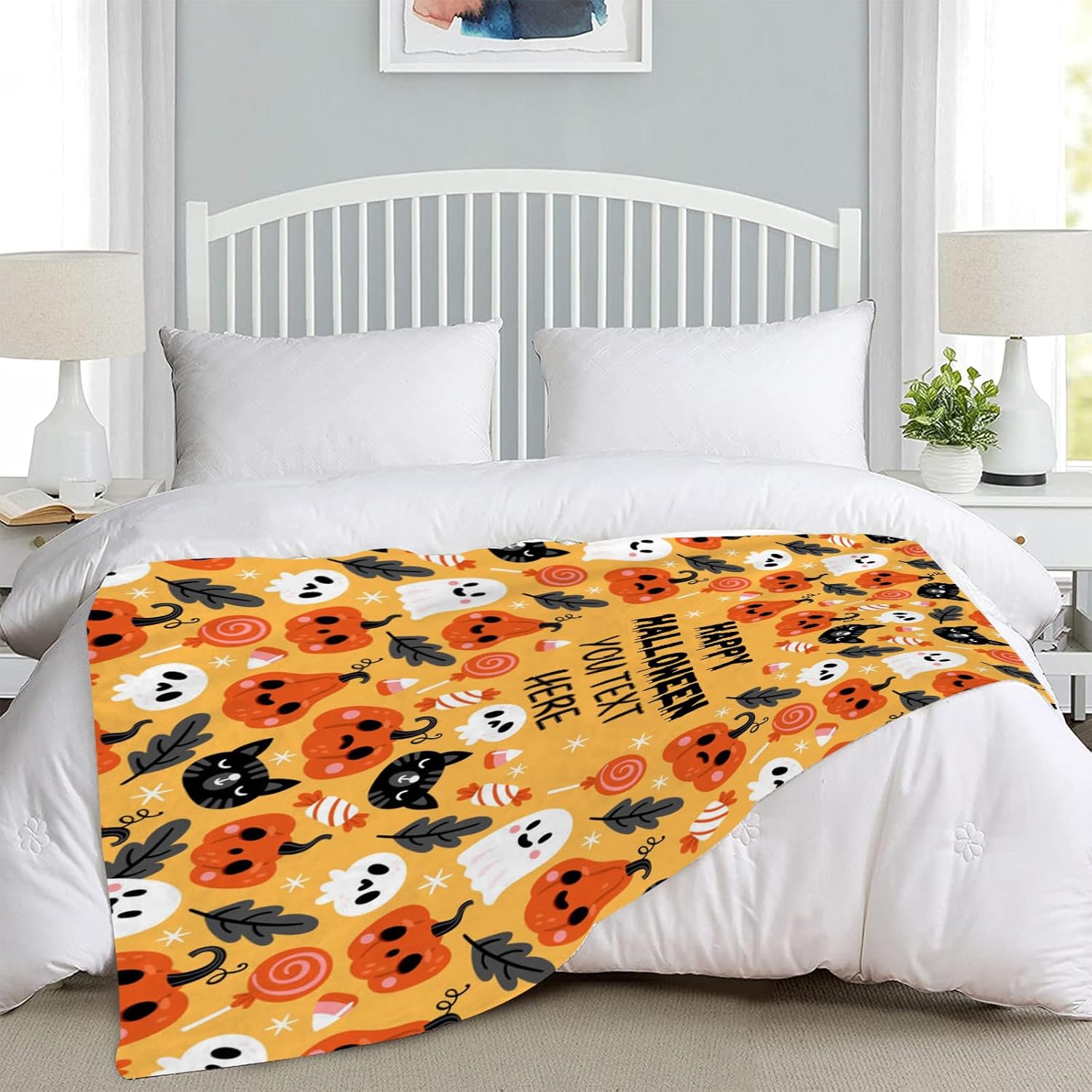 Manta de Halloween personalizada con calabaza, manta de franela suave, decoración de Halloween para sofá, sala de estar, dormitorio, regalos