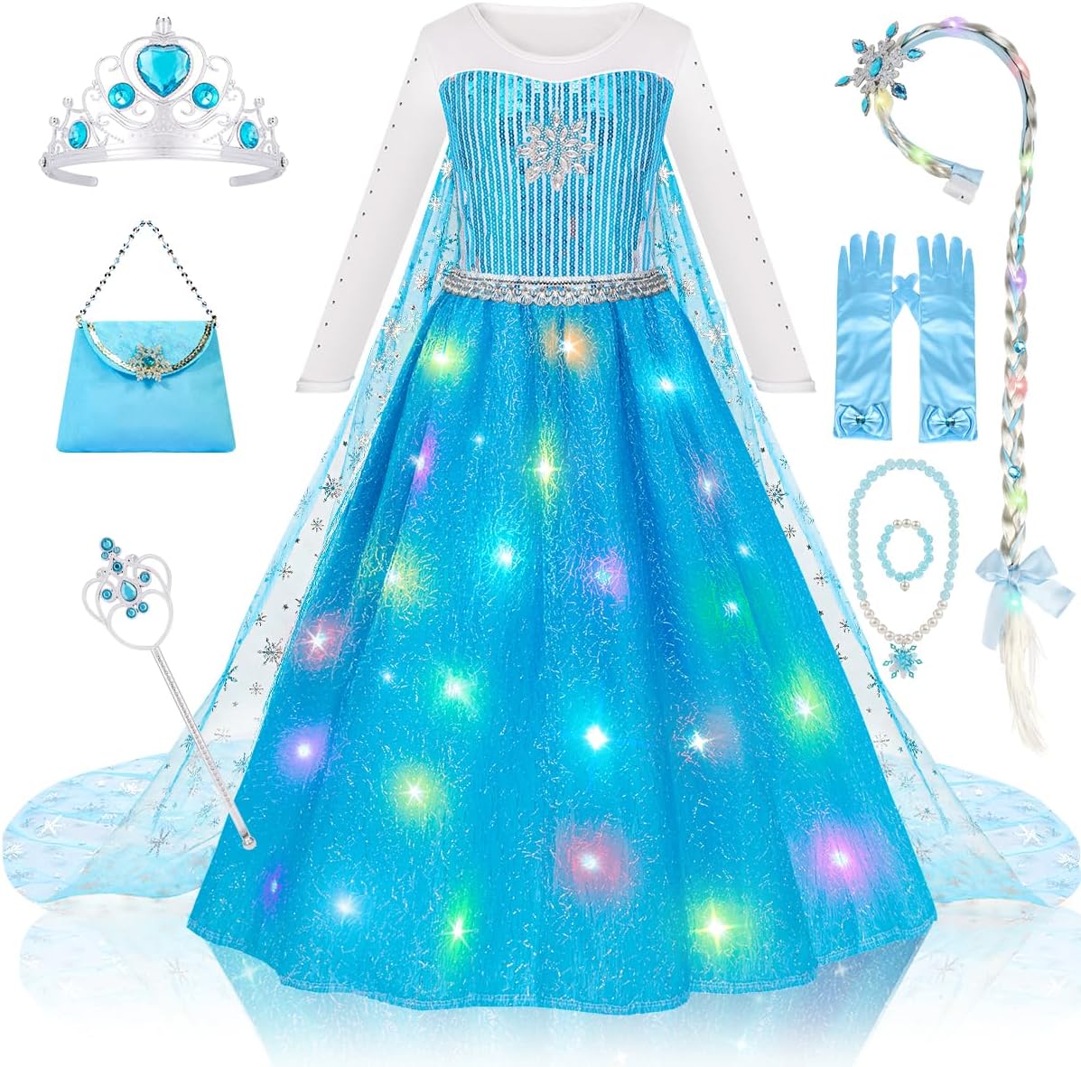Meland Vestidos de princesa para niñas, disfraz de princesa con capa larga para niñas de 3 a 10 años para cumpleaños, fiesta de Halloween