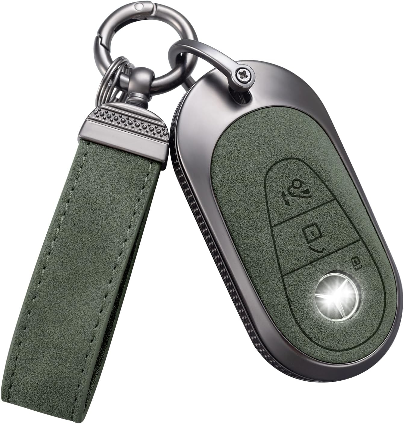 YO&YOYE Compatible con funda de llavero Mercede con llavero protector de cuero para llave de Clase S Clase G Clase E 2020-2022 (modelo 3, verde)