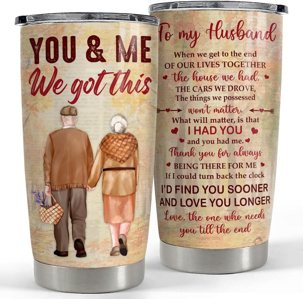 SANDJEST Vaso de acero inoxidable de 20 onzas con aislamiento de doble pared para el día de San Valentín, regalo para marido, boda, cumpleaños,