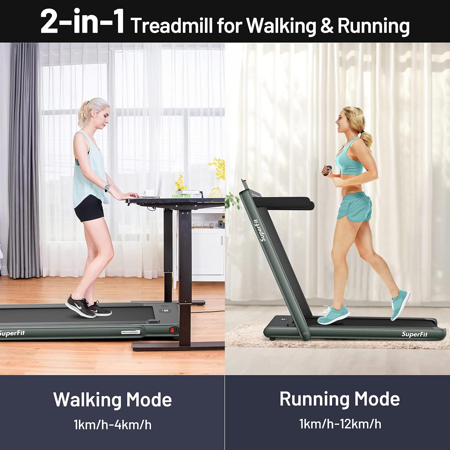 GYMAX Almohadilla para caminar, pantalla LED dual 2 en 1, caminadora para debajo del escritorio para el hogar con control remoto y aplicación